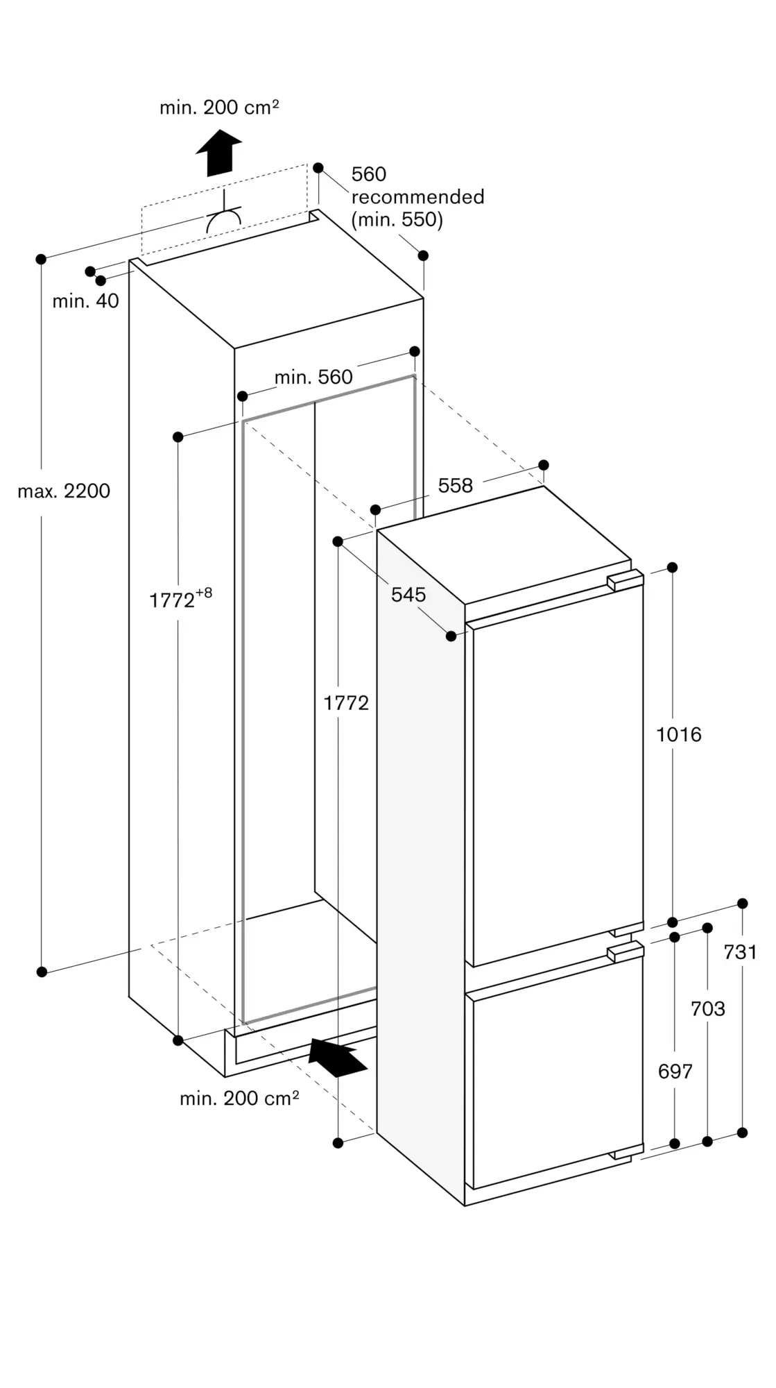 200 series Fridge-freezer combination 177.5 x 56 cm RB282304ID