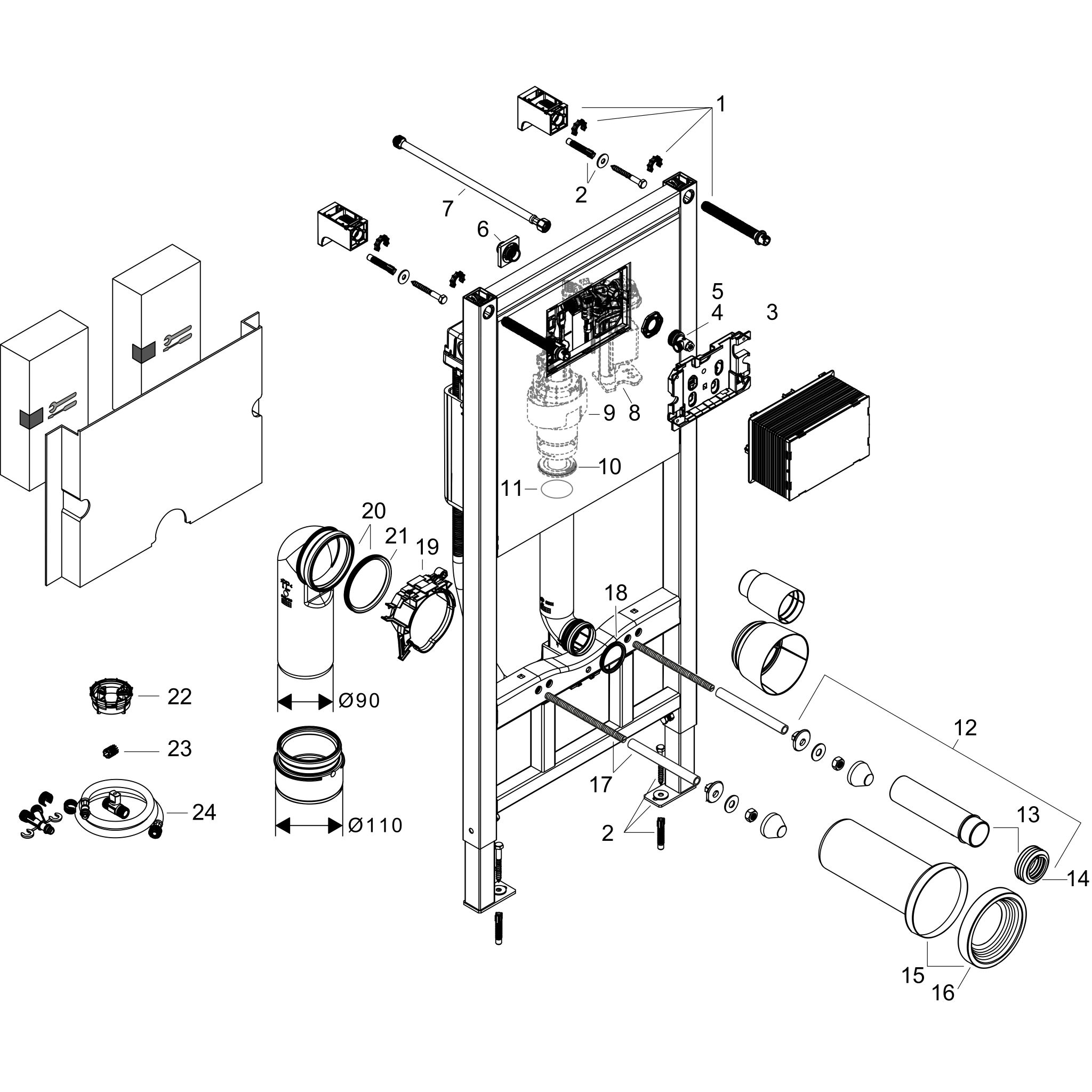 Sơ đồ phụ kiện Két âm Hansgrohe iFrame universal 01022180