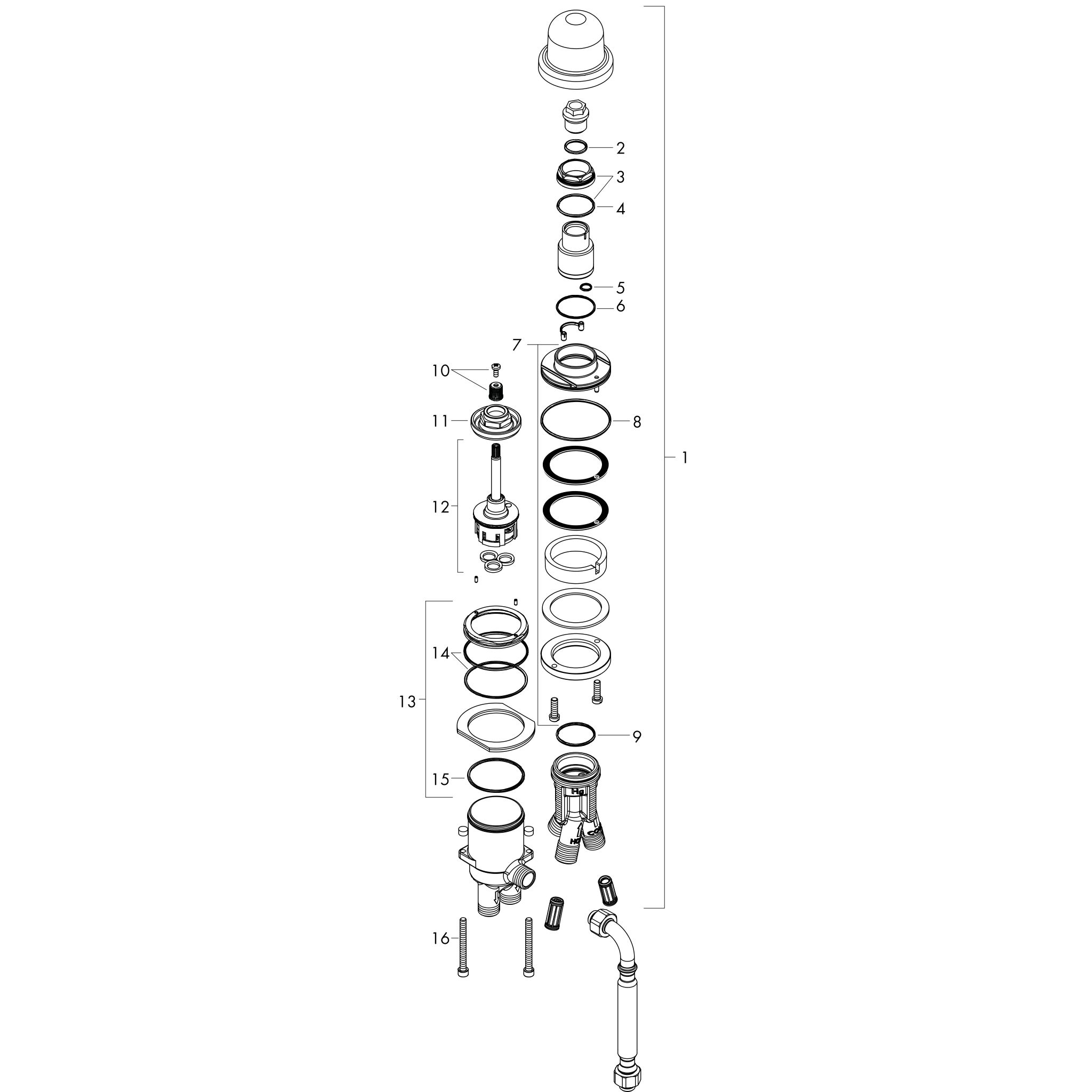 Sơ đồ phụ kiện Bộ trộn bồn tắm gắn thành Hansgrohe 13159180