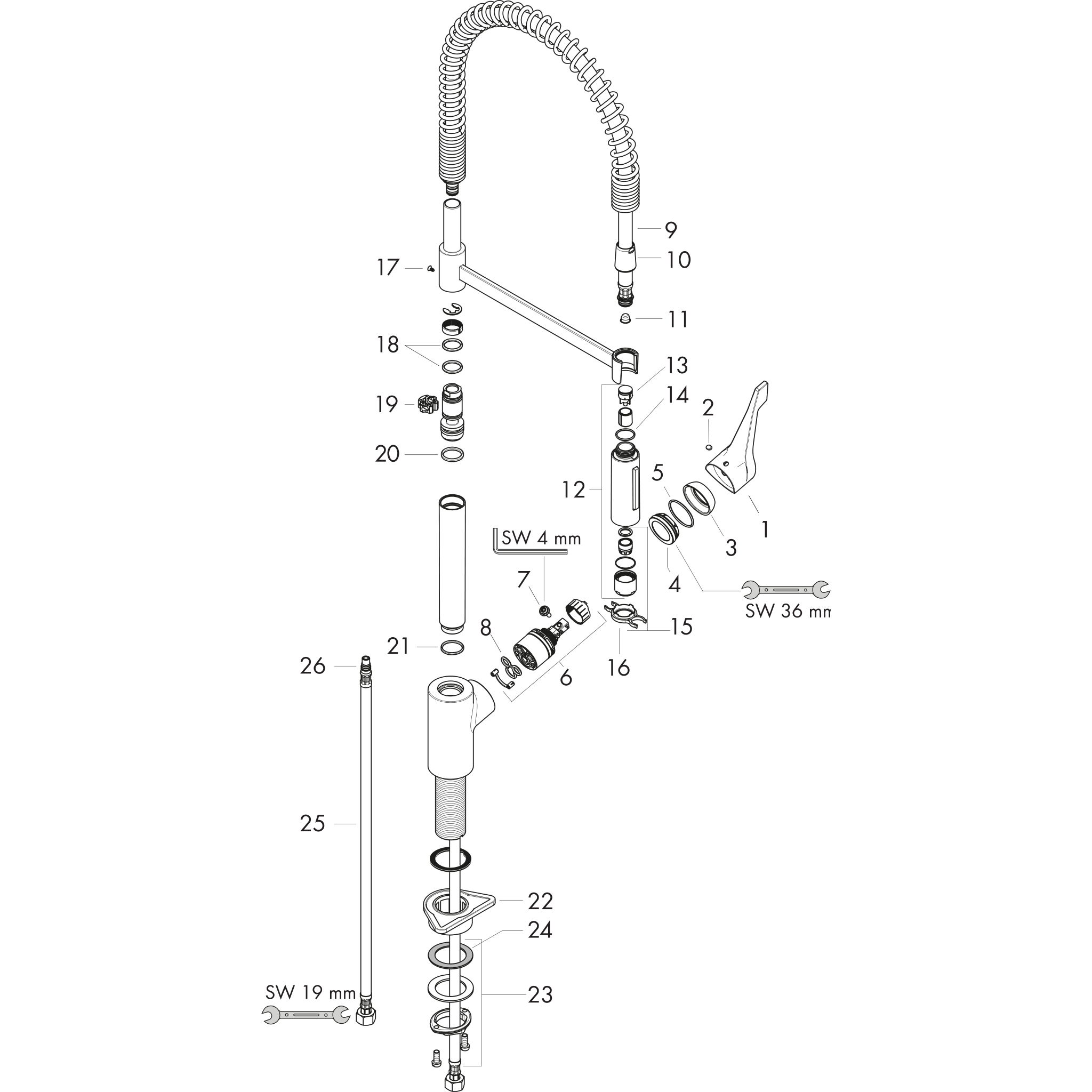 Sơ đồ phụ kiện Vòi rửa bát gạt đơn Hansgrohe Cento 14806000 Chrome
