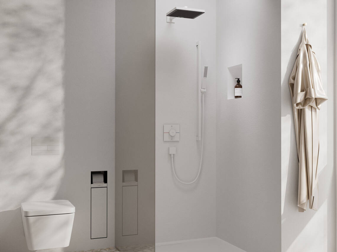 Hệ thống sen tắm Pulsify của hansgrohe màu Trắng mờ.