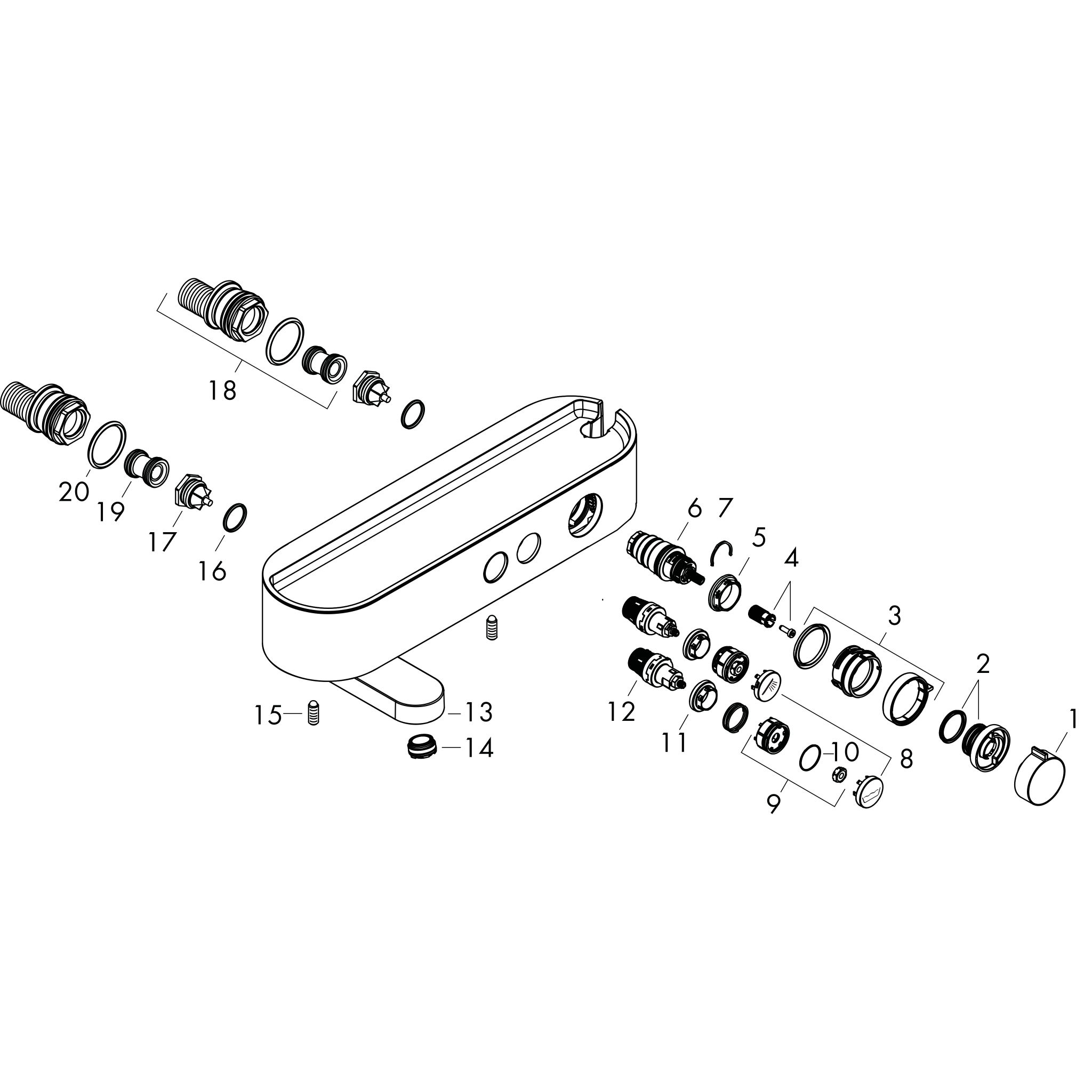 Sơ đồ phụ kiện Bộ ổn nhiệt bồn tắm Hansgrohe ShowerTablet Select 24340000 Chrome