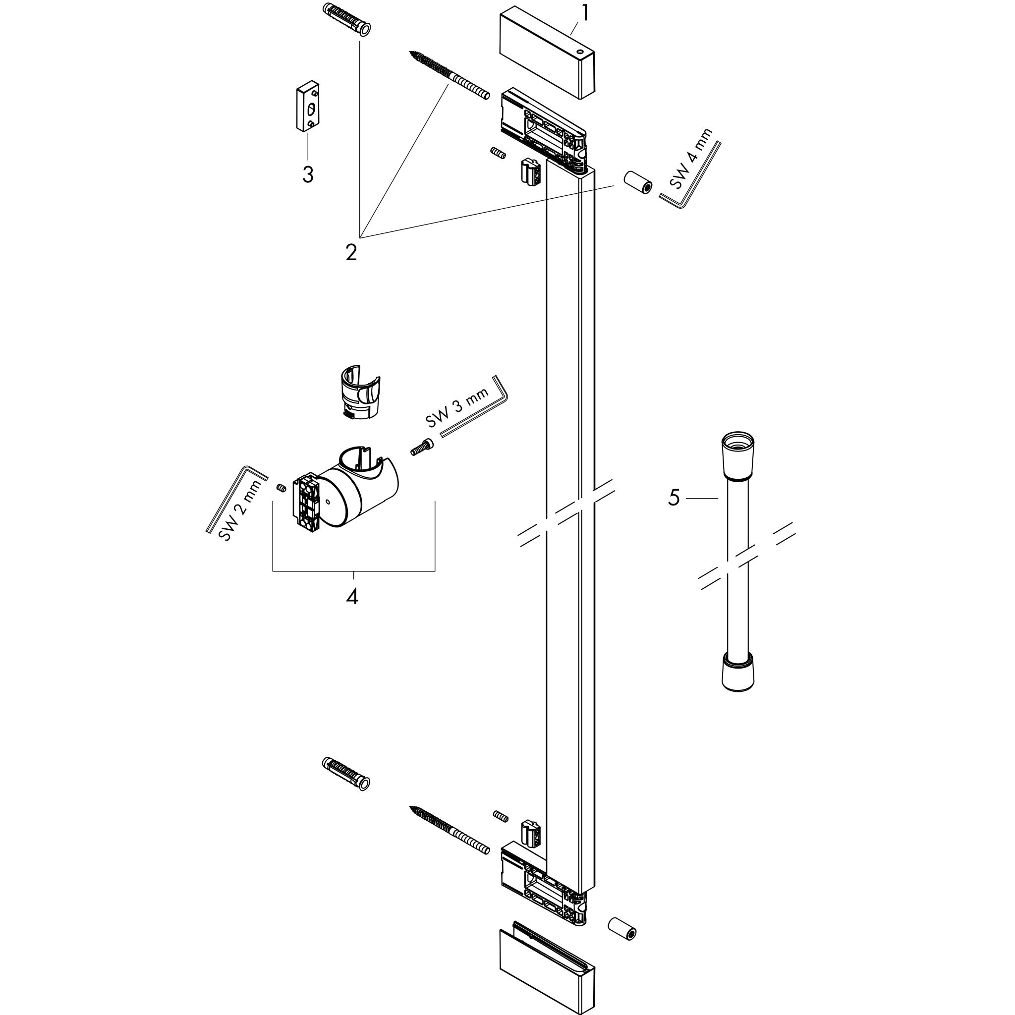 Sơ đồ phụ kiện Gác sen Hansgrohe Unica 24404000 Chrome