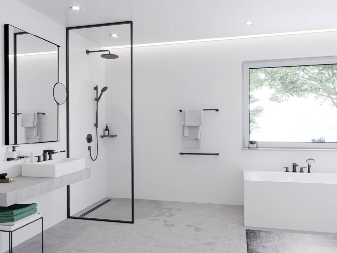 Thanh trượt hansgrohe bề mặt màu đen.