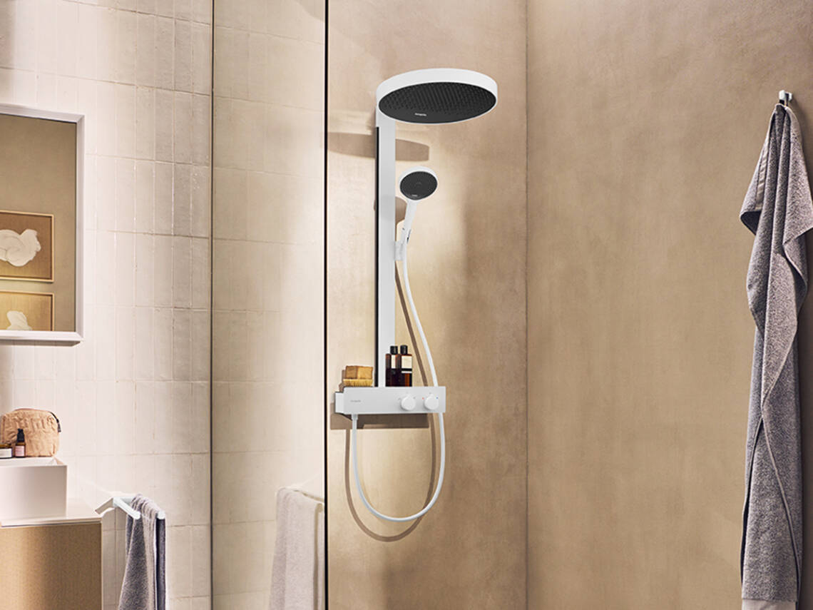 Hệ thống sen tắm trộn nhiệt Rainfinity màu trắng mờ Matte White.