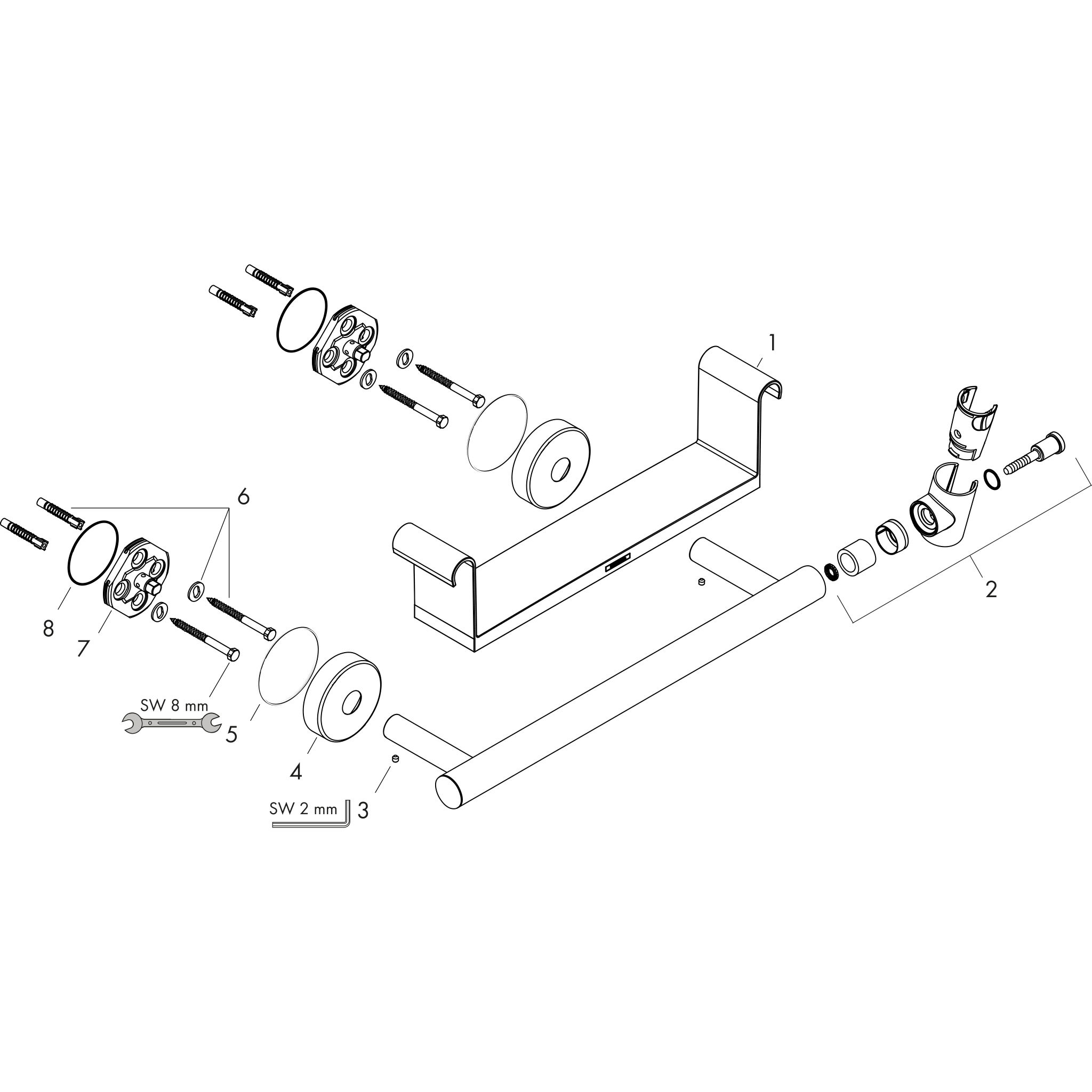 Sơ đồ phụ kiện Gác sen Hansgrohe Unica 26328400 White/Chrome