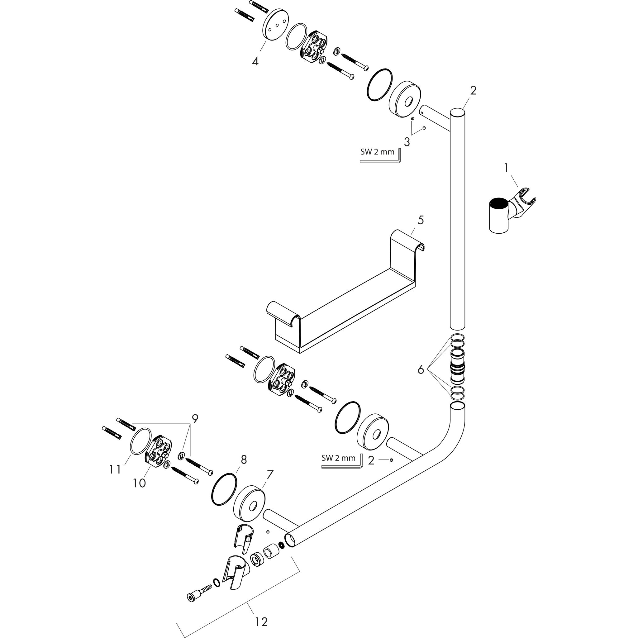 Sơ đồ phụ kiện Thanh trượt sen Hansgrohe Unica 26404400 White/Chrome