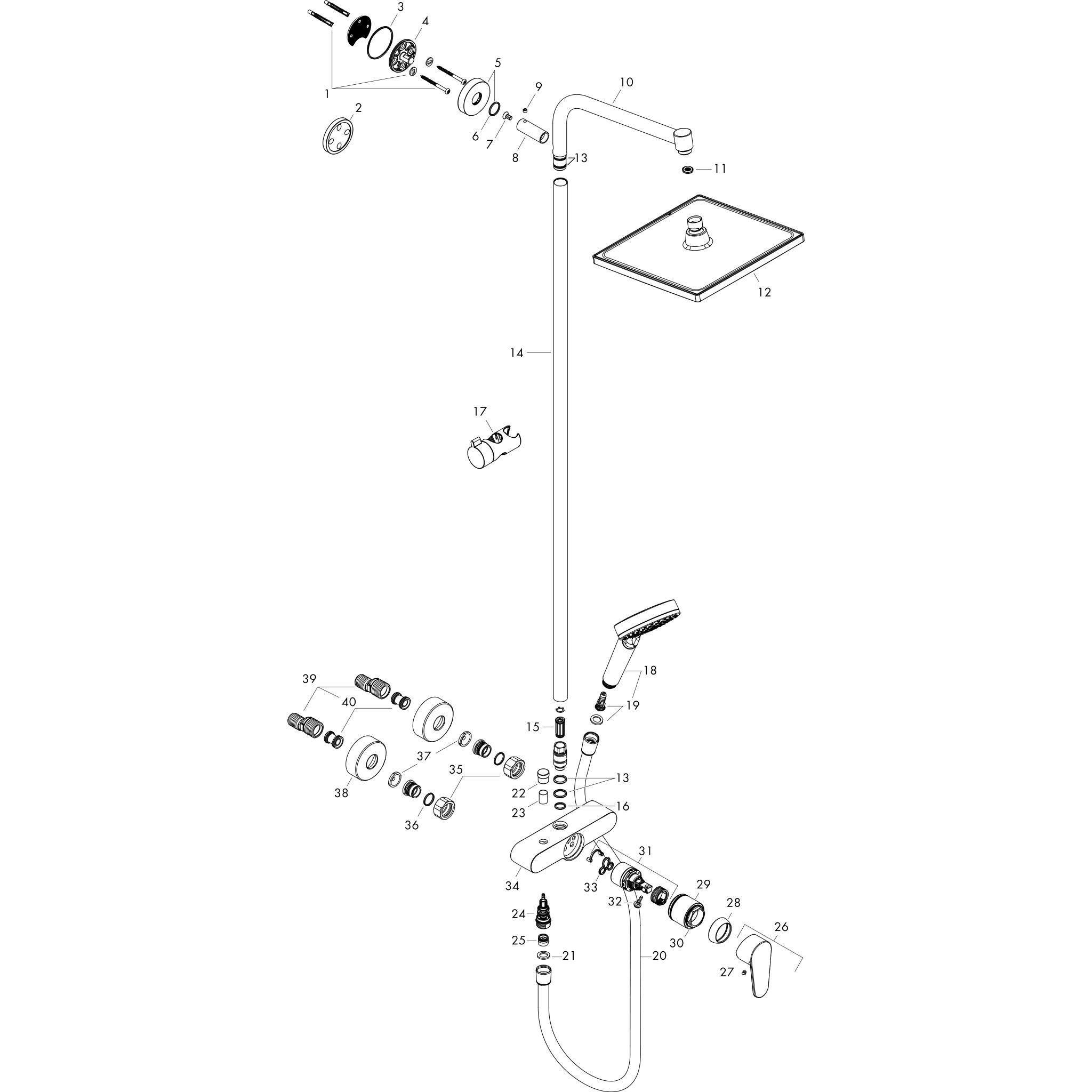 Sơ đồ phụ kiện Sen cây Hansgrohe Crometta E 27284000 Chrome