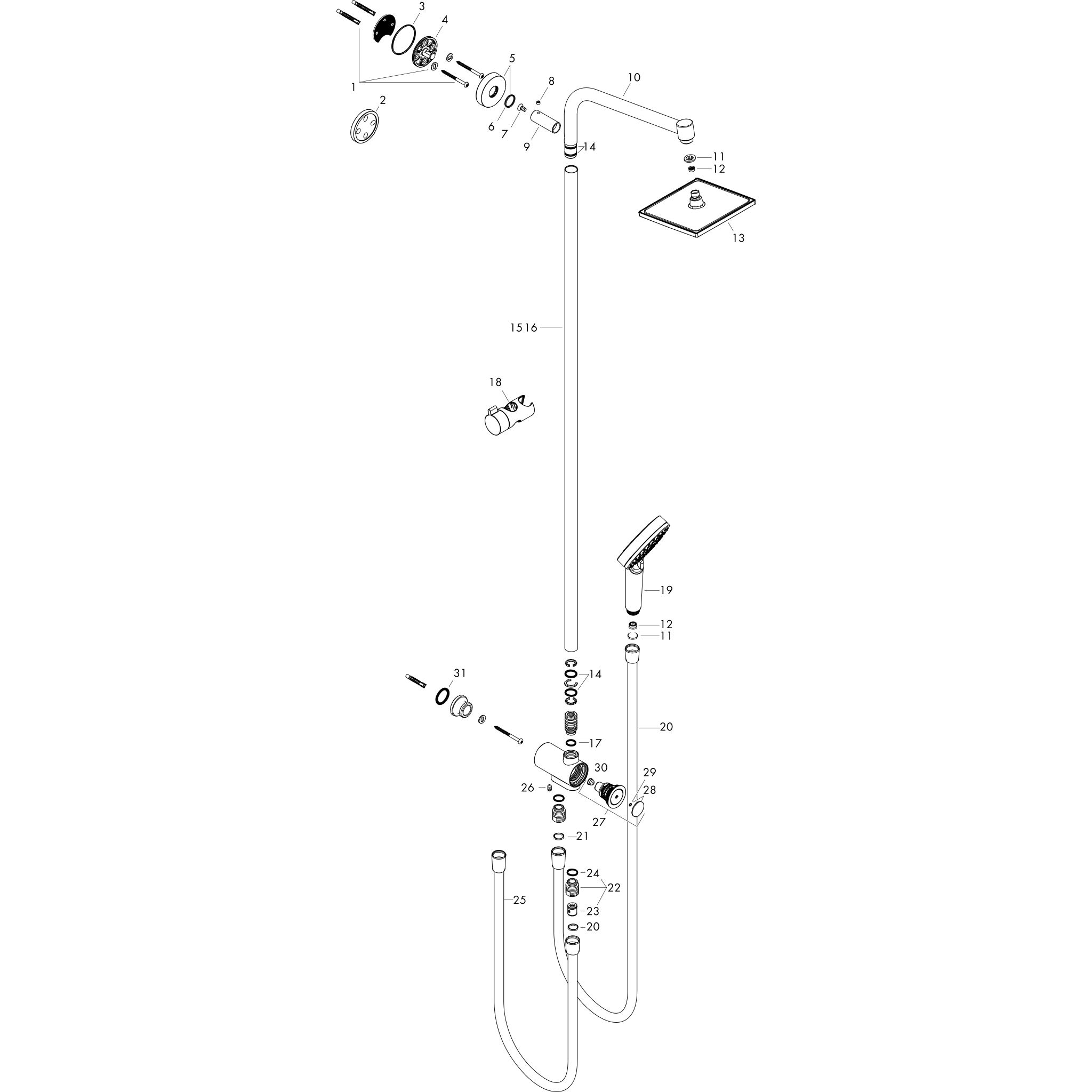 Sơ đồ phụ kiện Sen cây Hansgrohe Crometta E 27289000 EcoSmart Chrome
