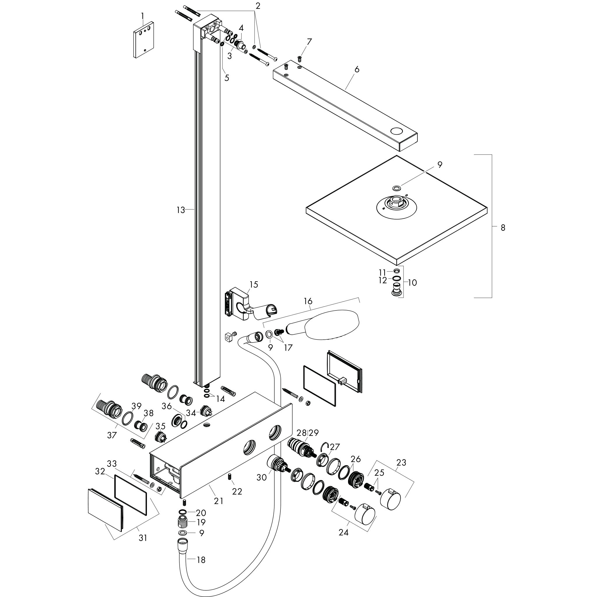 Sơ đồ phụ kiện Sen cây Hansgrohe Raindance E 27361000 Chrome