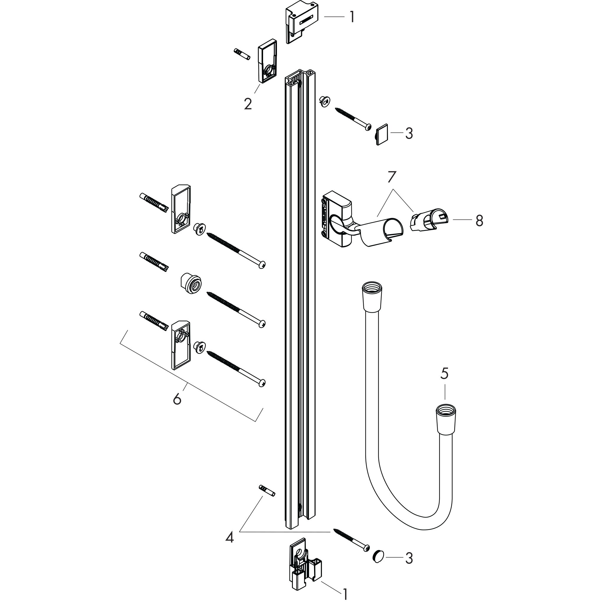 Sơ đồ phụ kiện Thanh trượt sen Hansgrohe Unica 27636000 Chrome