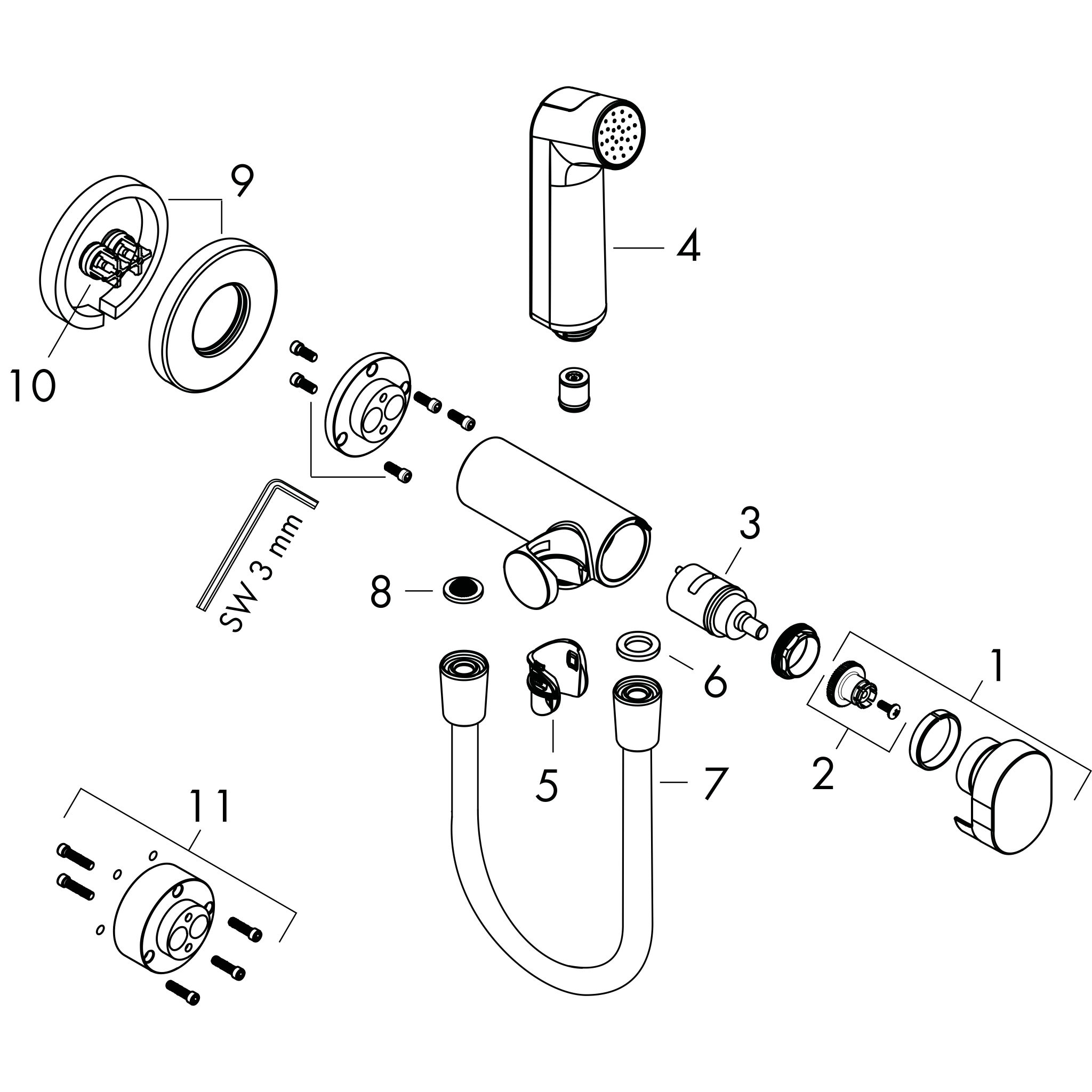 Sơ đồ phụ kiện Gác sen Hansgrohe 29232000 EcoSmart Chrome