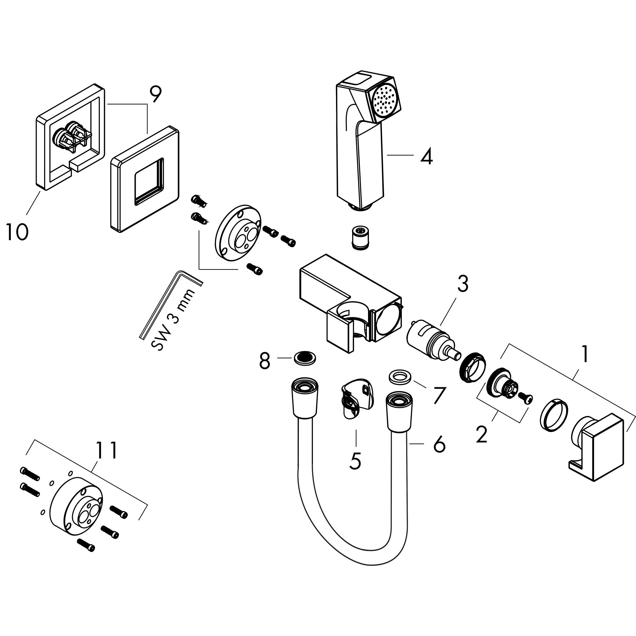 Sơ đồ phụ kiện Gác sen Hansgrohe 29233000 EcoSmart Chrome