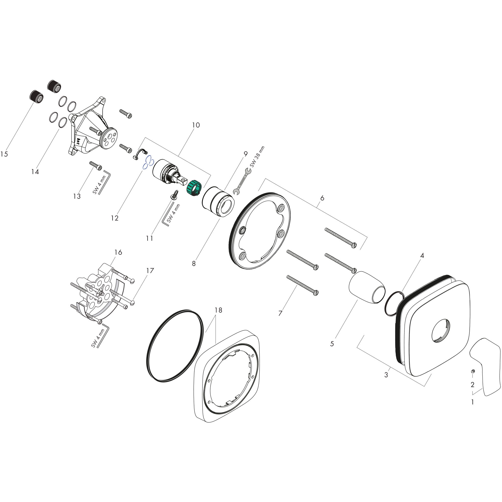 Sơ đồ phụ kiện Vòi sen Hansgrohe Metris 31456000 Chrome