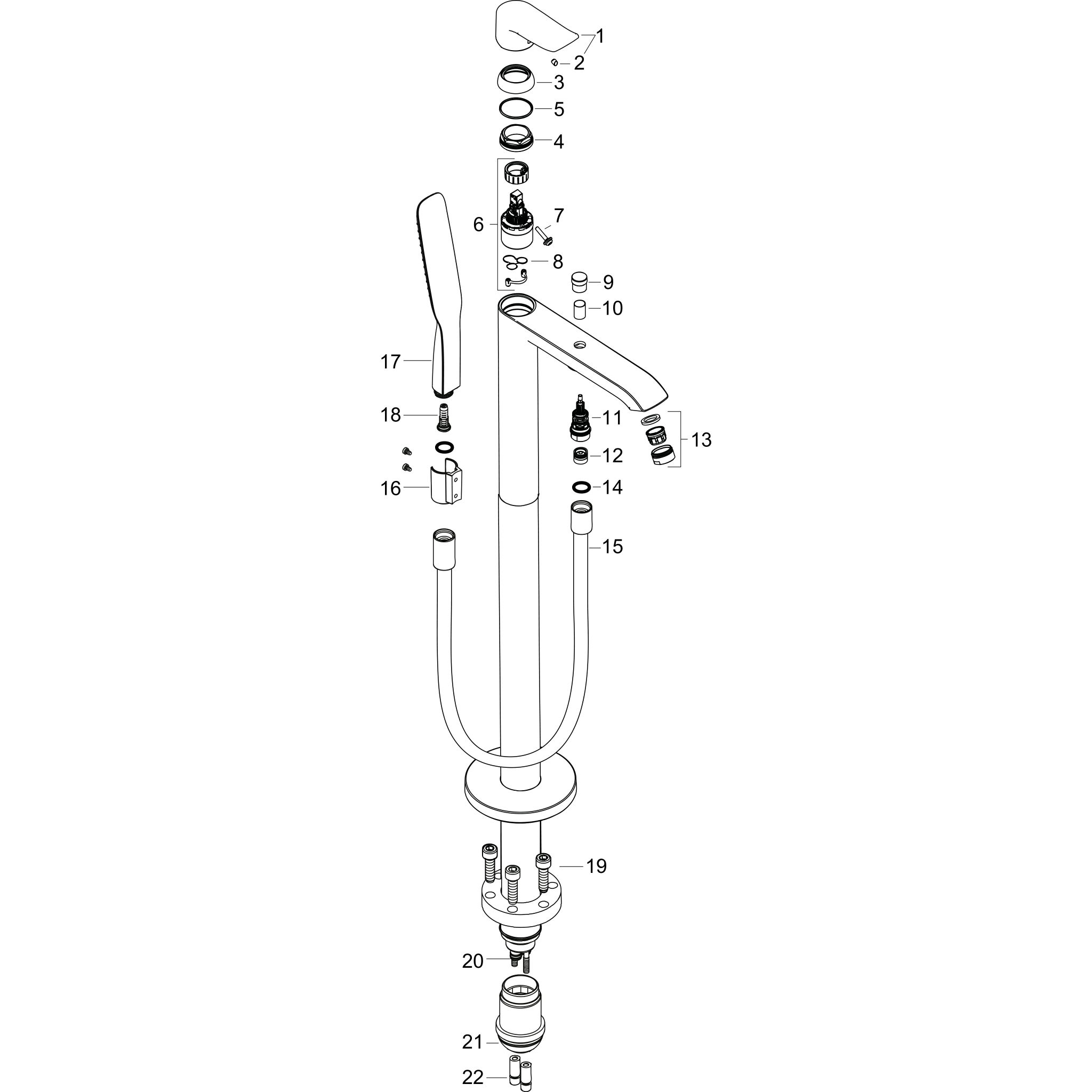 Sơ đồ phụ kiện Bộ trộn bồn tắm gạt đơn Hansgrohe Metris 31471000 Chrome