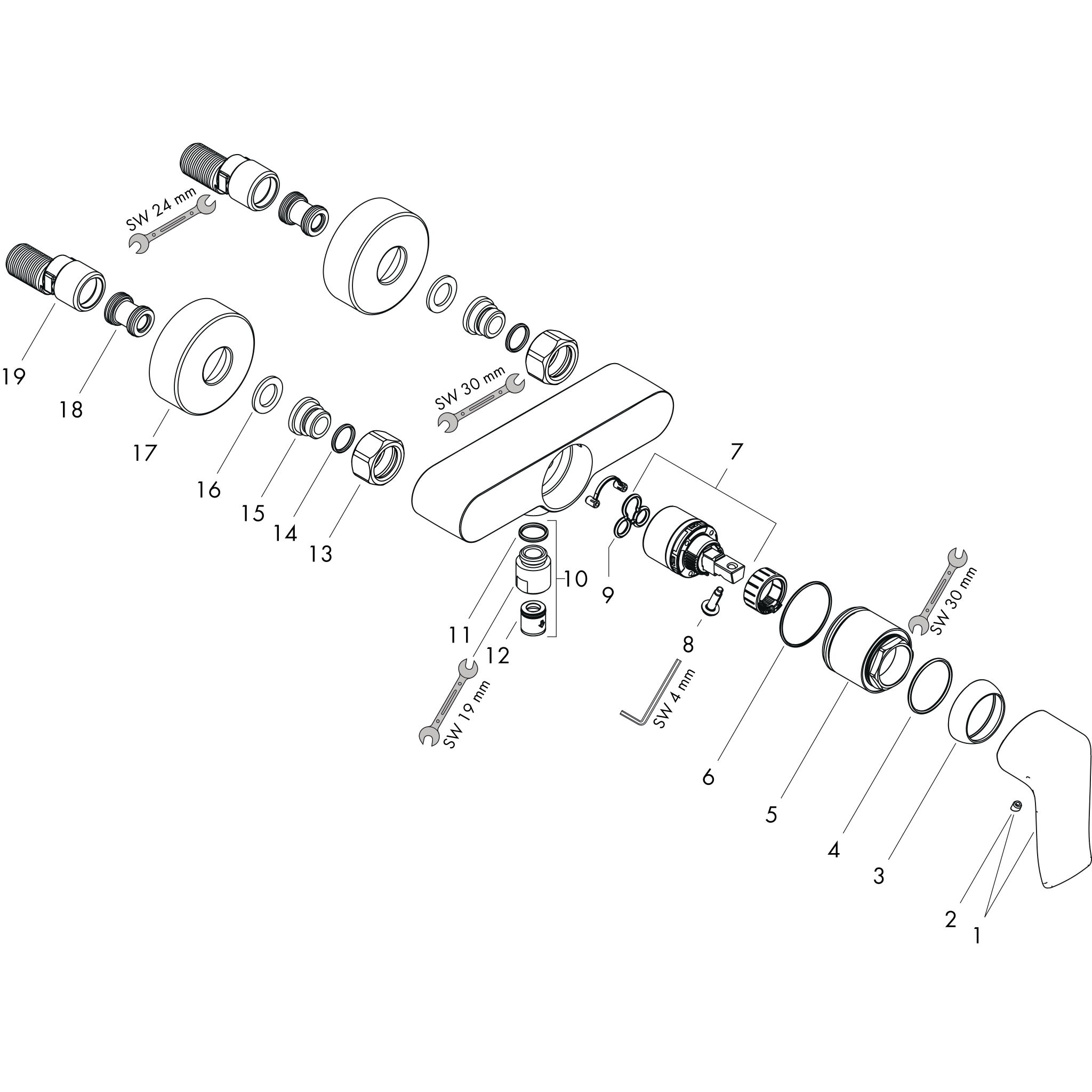 Sơ đồ phụ kiện Vòi sen Hansgrohe Metris 31680000 Chrome