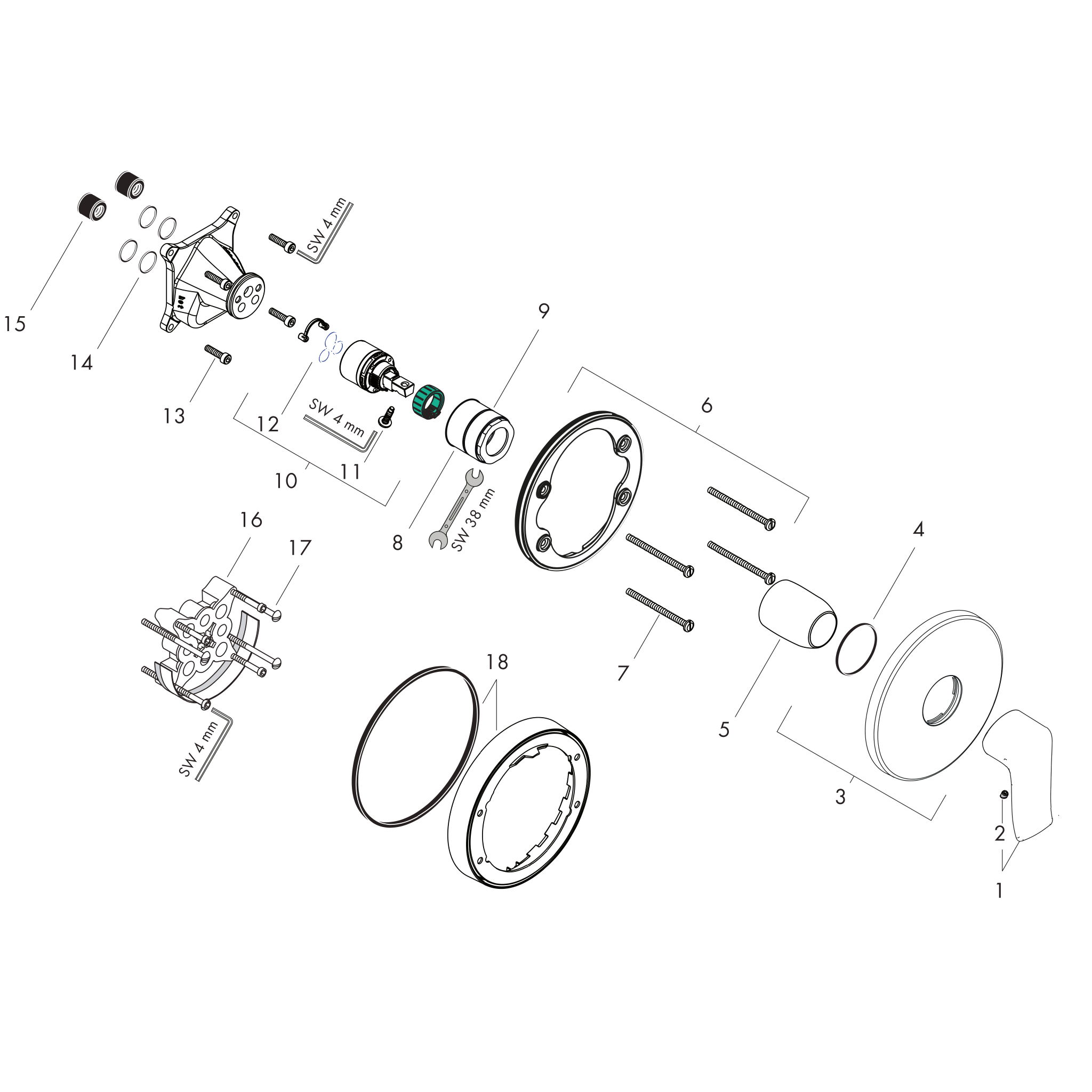 Sơ đồ phụ kiện Vòi sen Hansgrohe Metris 31685000 Chrome