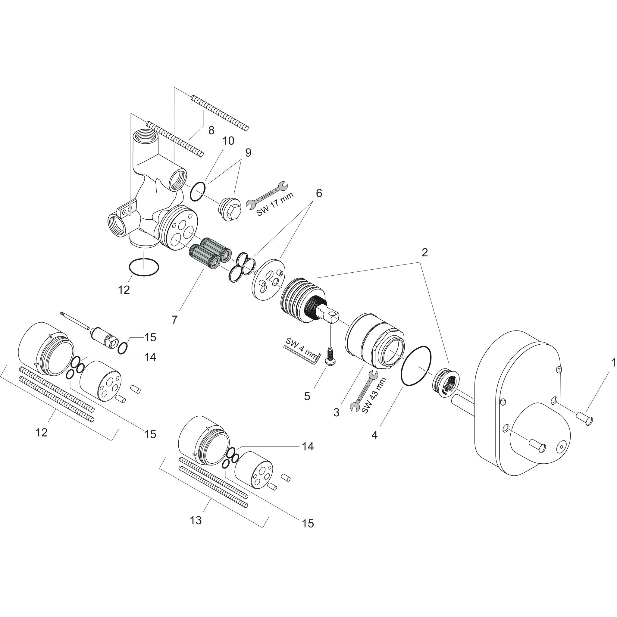 Sơ đồ phụ kiện Bộ trộn bồn tắm gạt đơn Hansgrohe 31741180