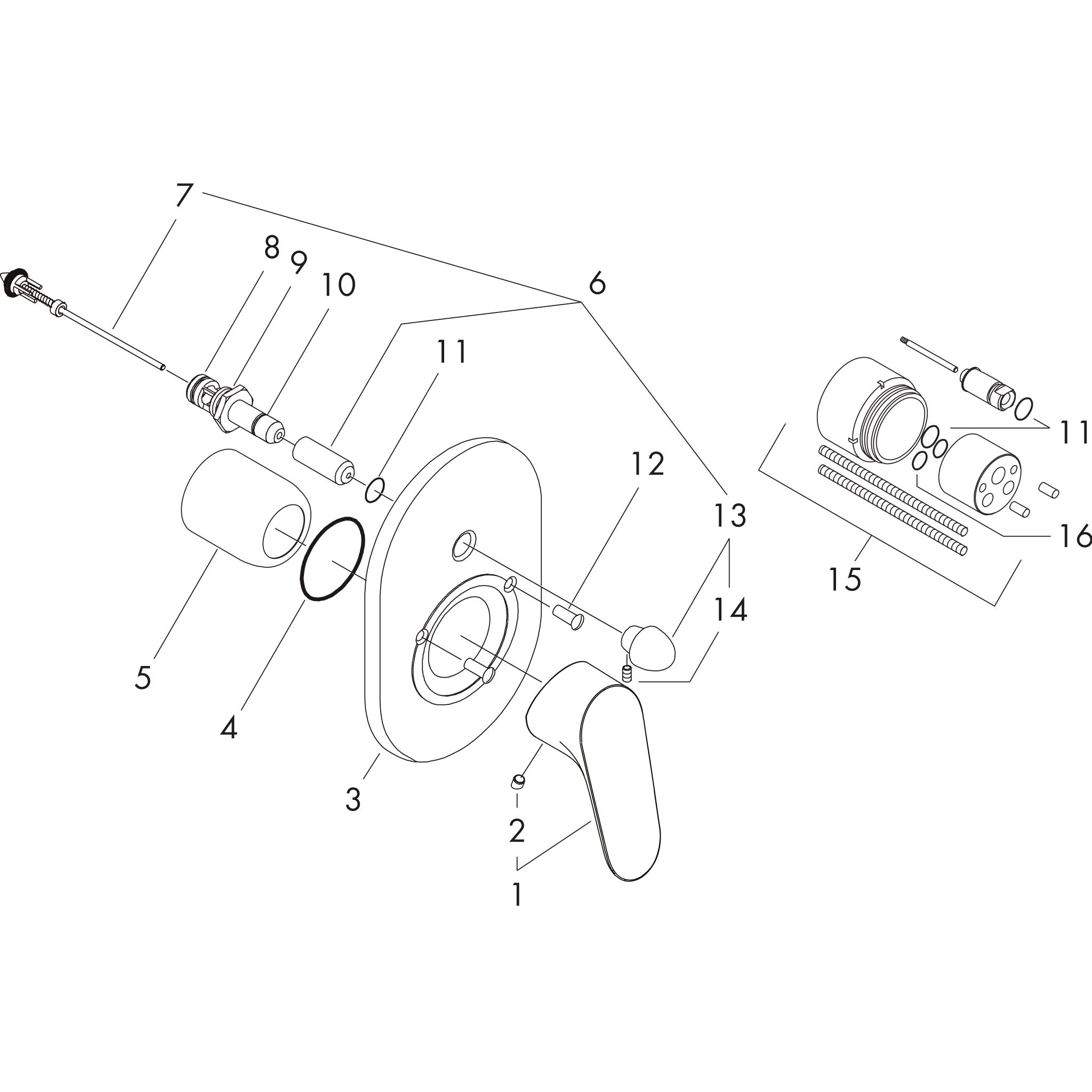 Sơ đồ phụ kiện Bộ trộn bồn tắm gạt đơn Hansgrohe Focus 31947000 Chrome