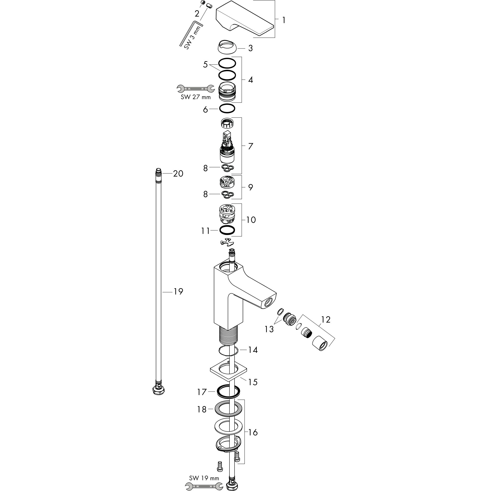 Sơ đồ phụ kiện Vòi bidet Hansgrohe Metropol 32520000 Chrome