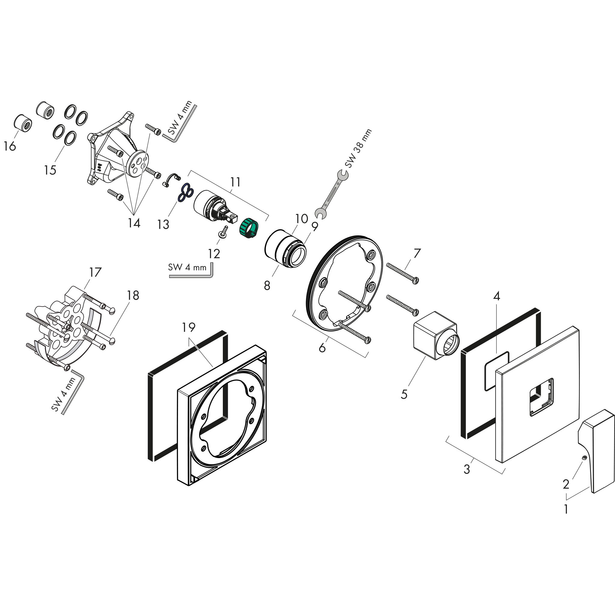 Sơ đồ phụ kiện Vòi sen Hansgrohe Metropol 32565000 Chrome