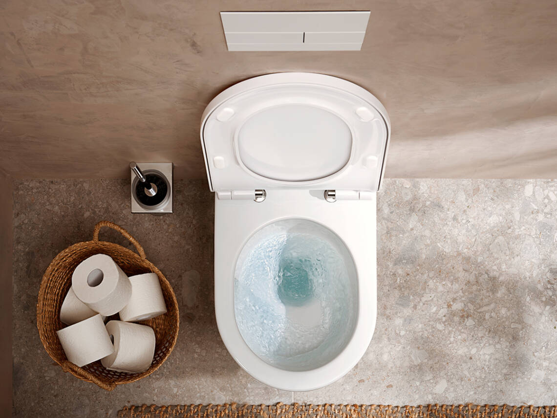 Bồn cầu EluPura S với công nghệ xả AquaHelix Flush. Bồn cầu EluPura S với công nghệ xả AquaHelix Flush.