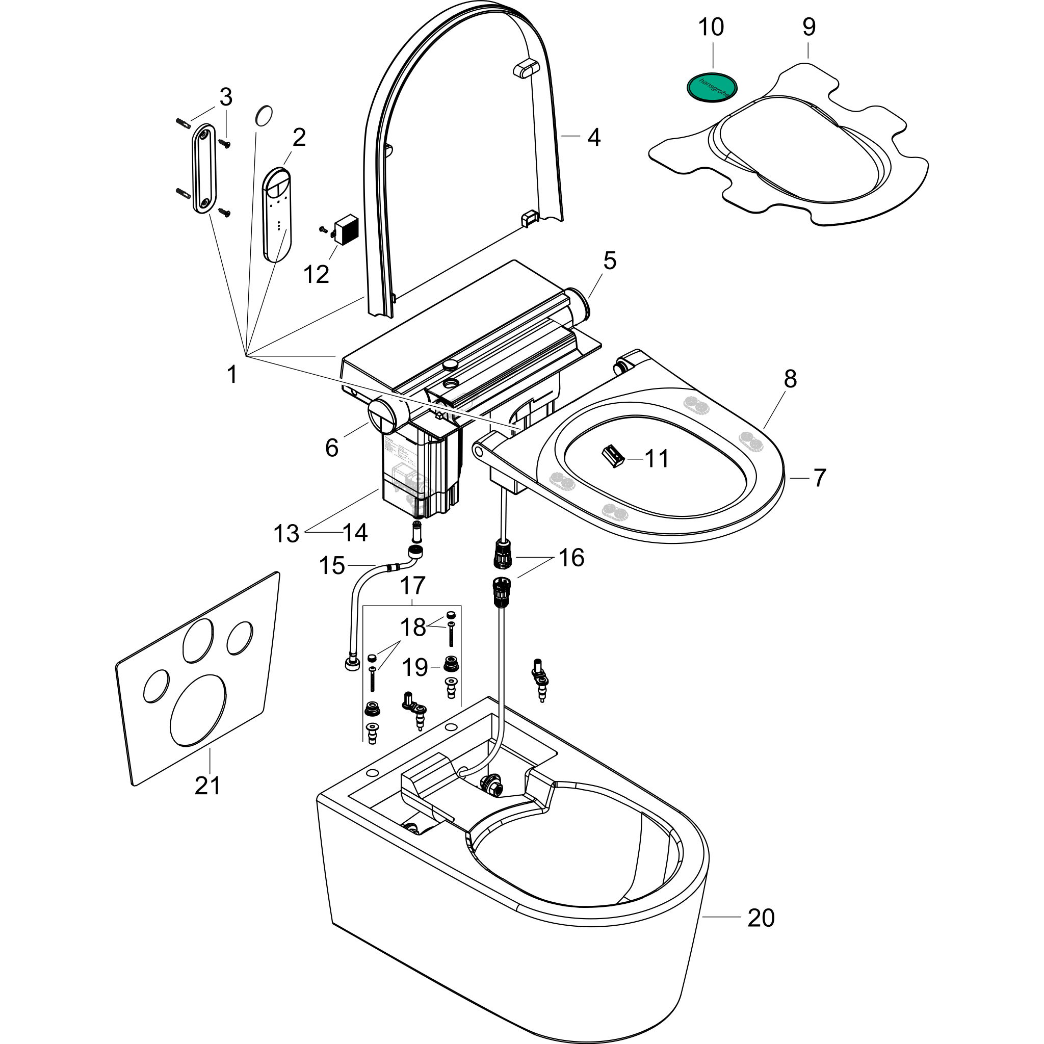 Sơ đồ phụ kiện Hansgrohe LavaPura Element S 63021450 SmartClean AquaHelix HygieneEffect White