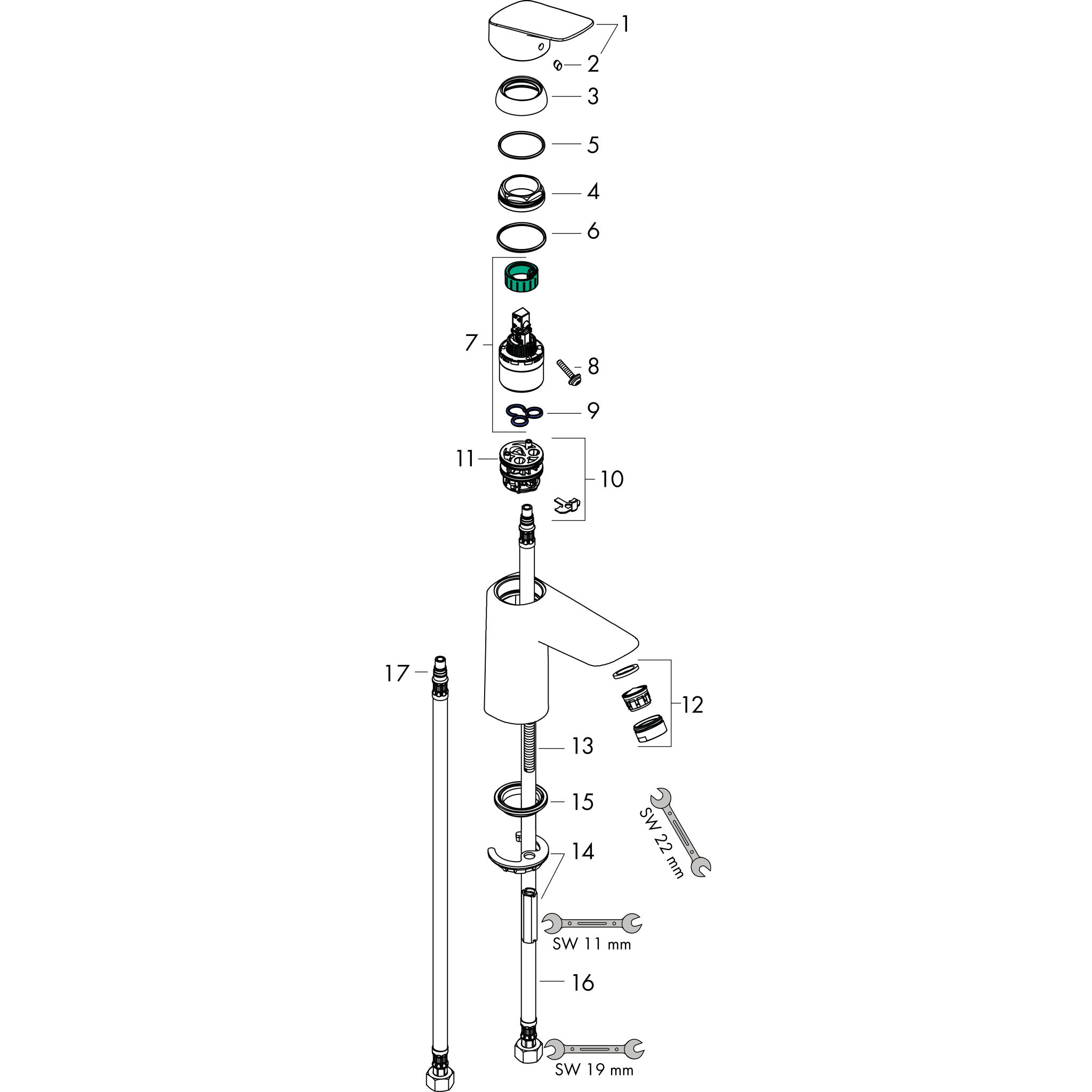 Sơ đồ phụ kiện Vòi lavabo gạt đơn Hansgrohe Logis 71107000 Chrome