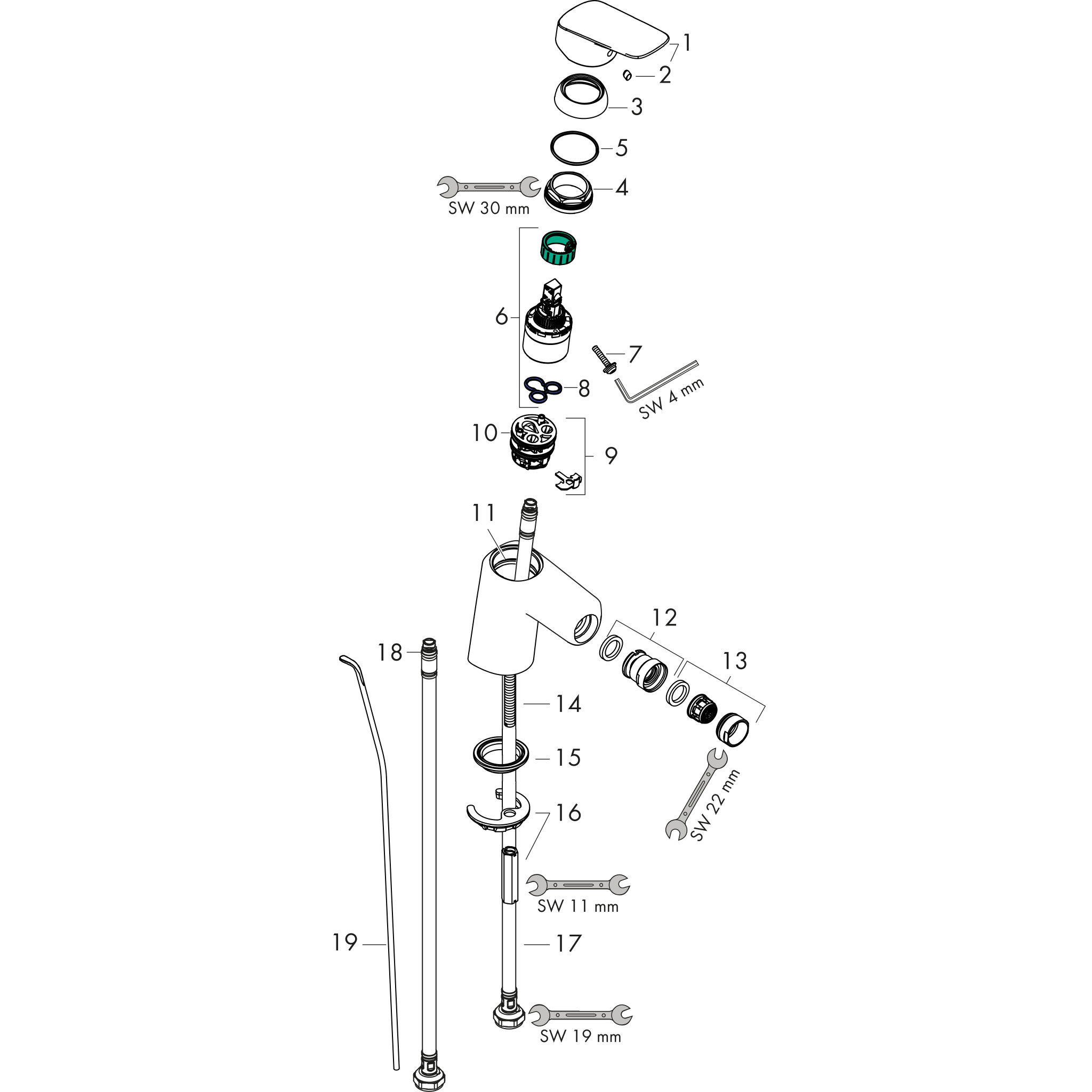 Sơ đồ phụ kiện Vòi bidet Hansgrohe Logis 71203000 Chrome