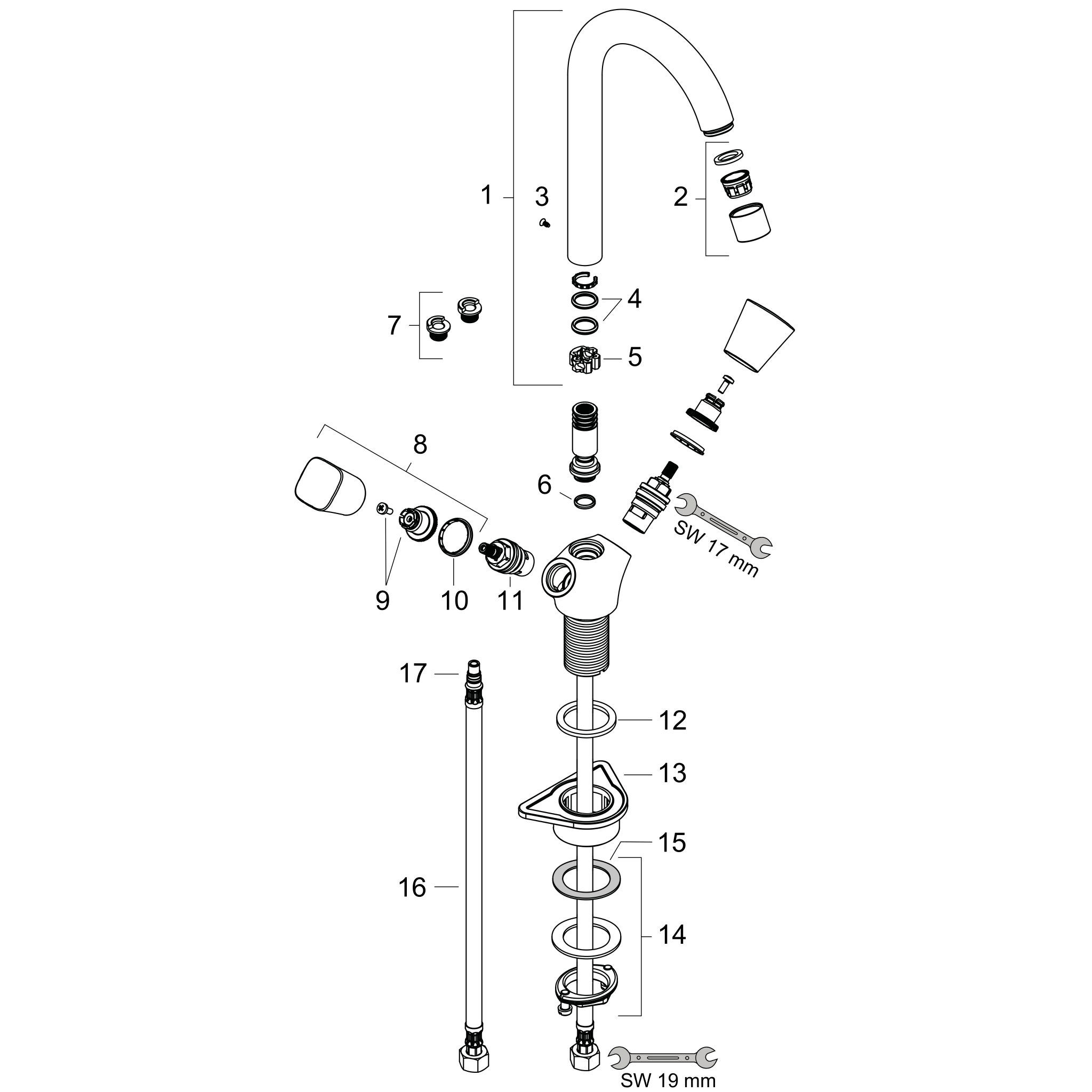 Sơ đồ phụ kiện Vòi rửa bát 2 van Hansgrohe Logis M31 71280000 Chrome