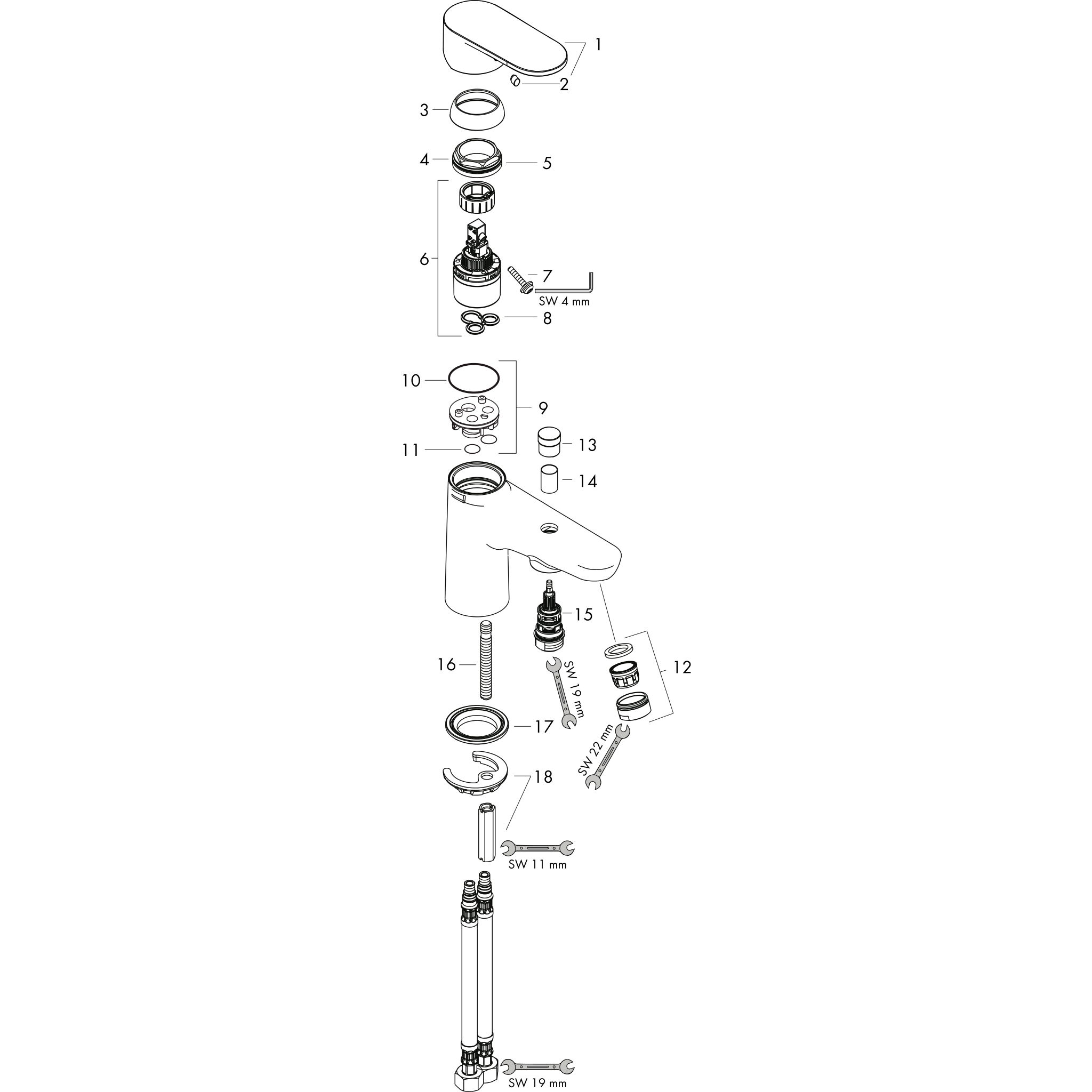 Sơ đồ phụ kiện Vòi sen Hansgrohe Vernis Blend 71444000 Chrome