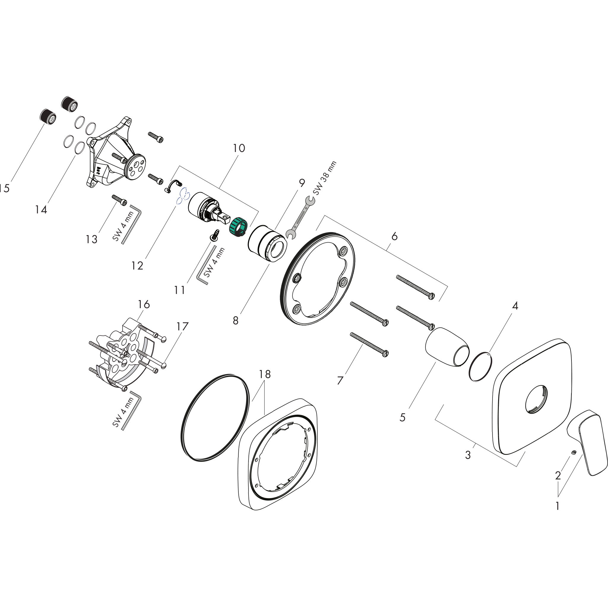 Sơ đồ phụ kiện Vòi sen Hansgrohe Logis 71605000 Chrome