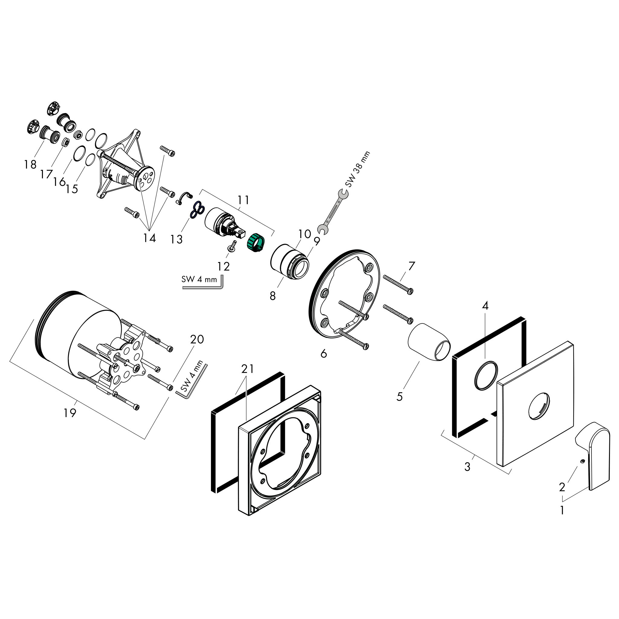 Sơ đồ phụ kiện Vòi sen Hansgrohe Vernis Shape 71668000 Chrome