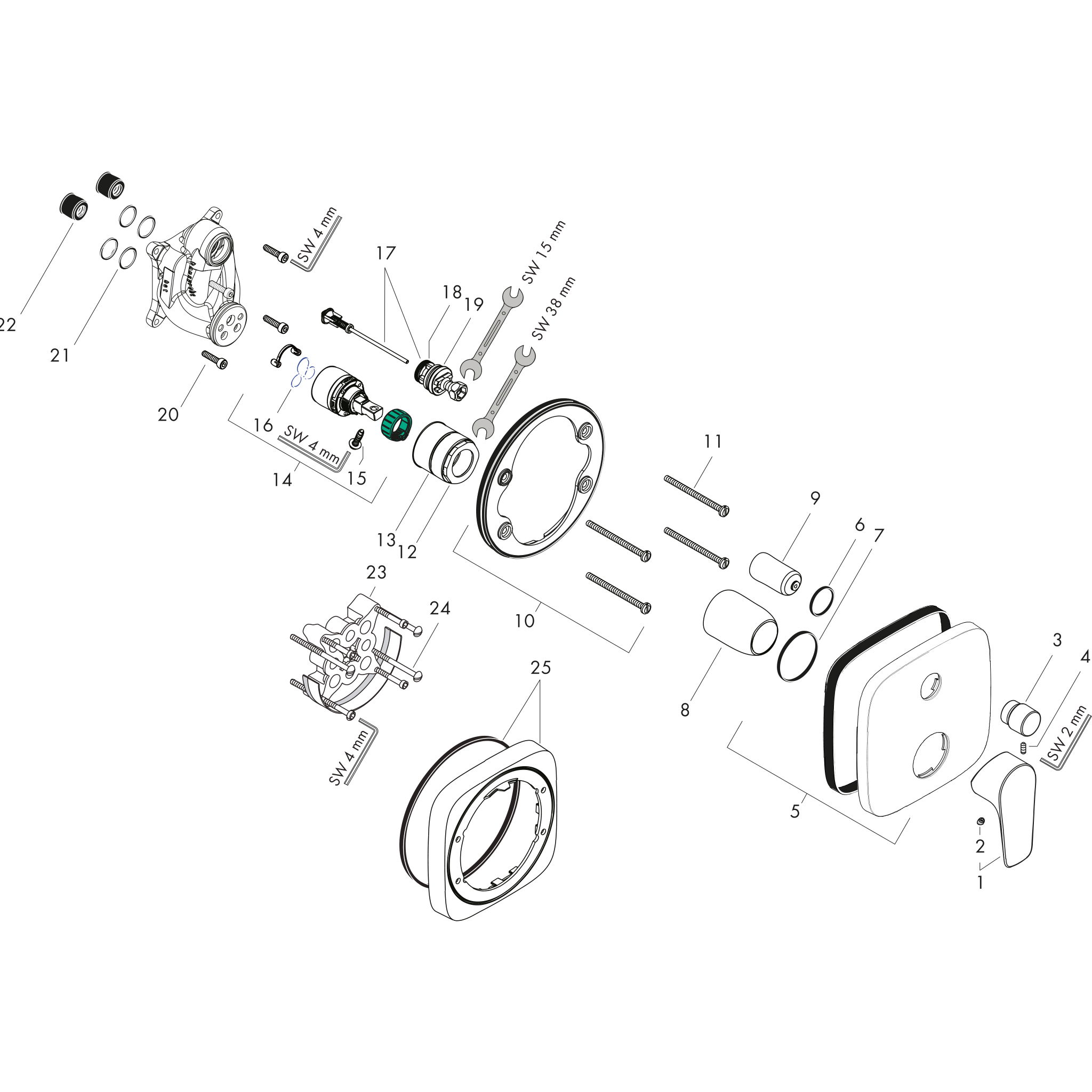 Sơ đồ phụ kiện Bộ trộn bồn tắm gạt đơn Hansgrohe Talis E 71745000 Chrome