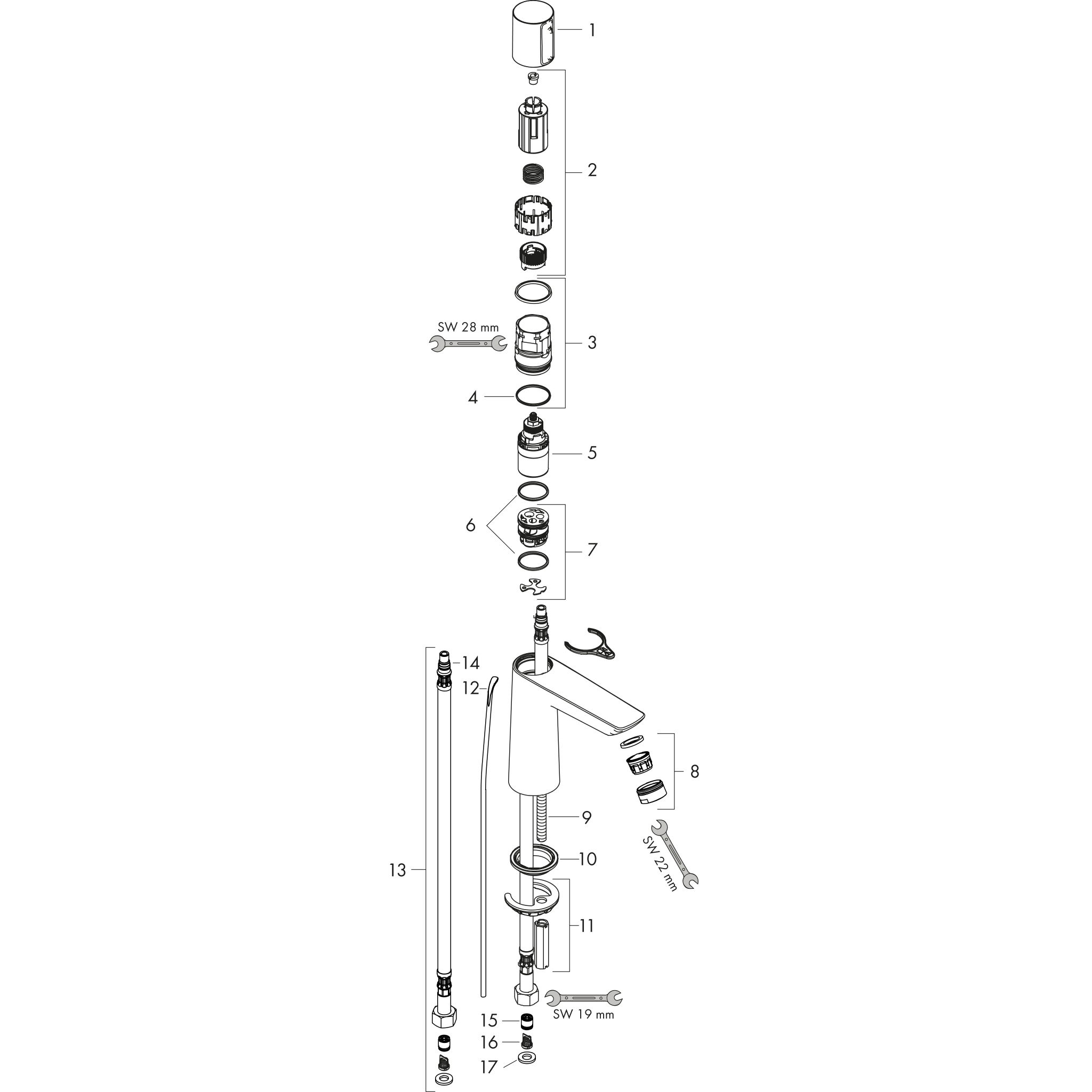 Sơ đồ phụ kiện Vòi lavabo Hansgrohe Talis Select E 71750000 Chrome