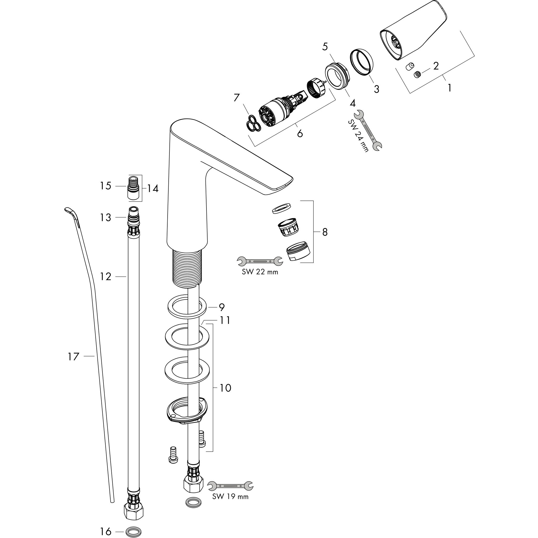 Sơ đồ phụ kiện Vòi lavabo gạt đơn Hansgrohe Talis E 71754000 Chrome