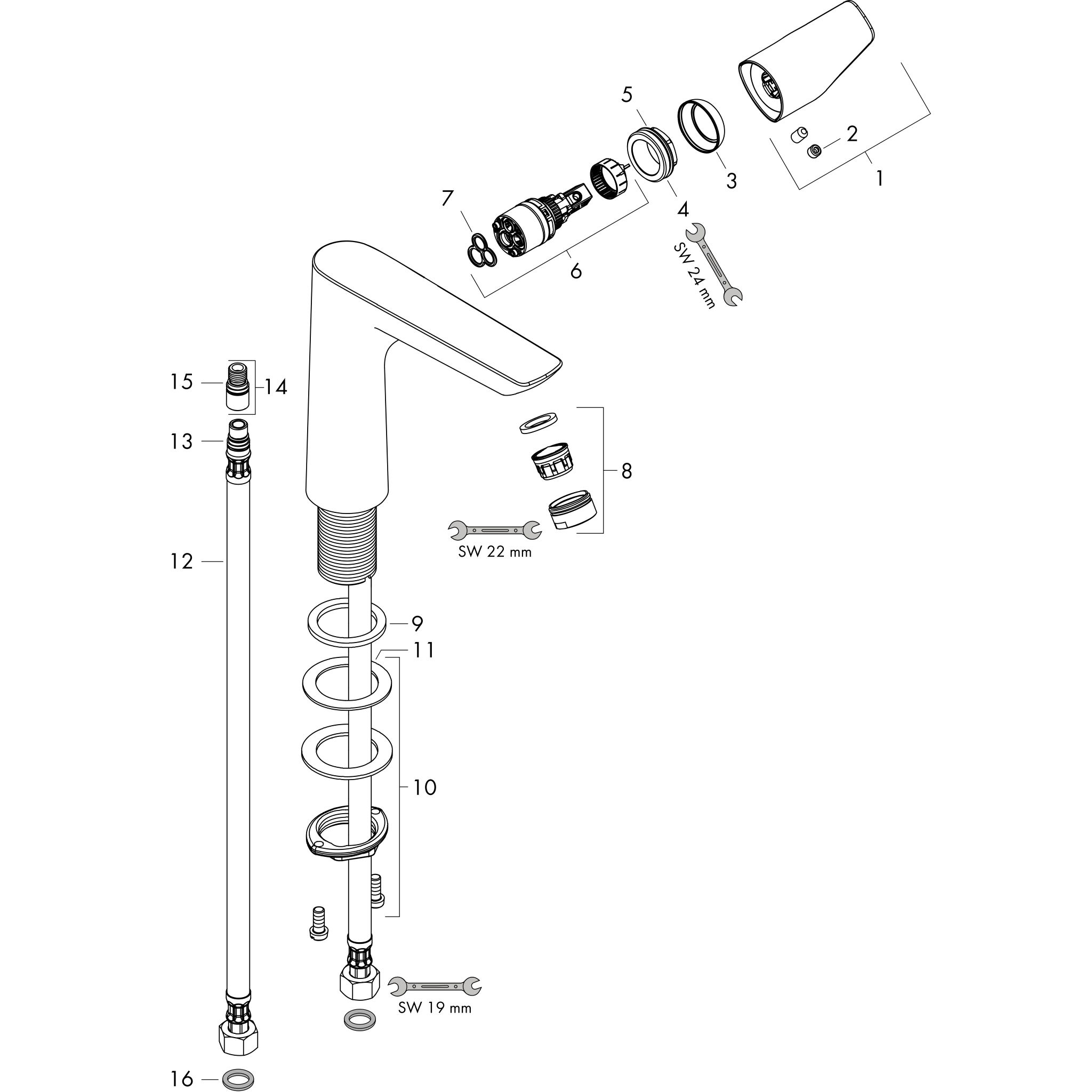 Sơ đồ phụ kiện Vòi lavabo gạt đơn Hansgrohe Talis E 71755000 Chrome