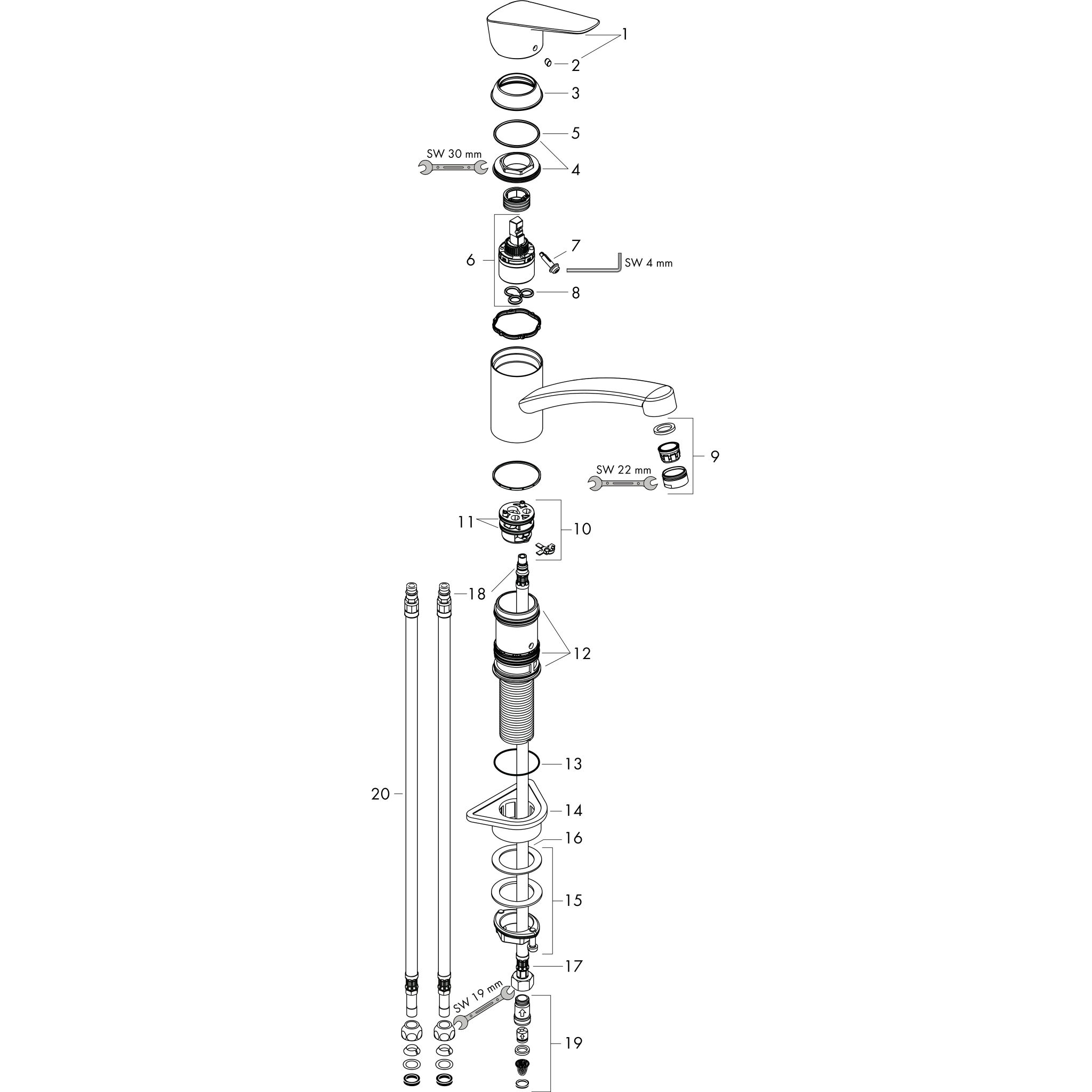Sơ đồ phụ kiện Vòi rửa bát gạt đơn Hansgrohe Logis M31 71831000 Chrome