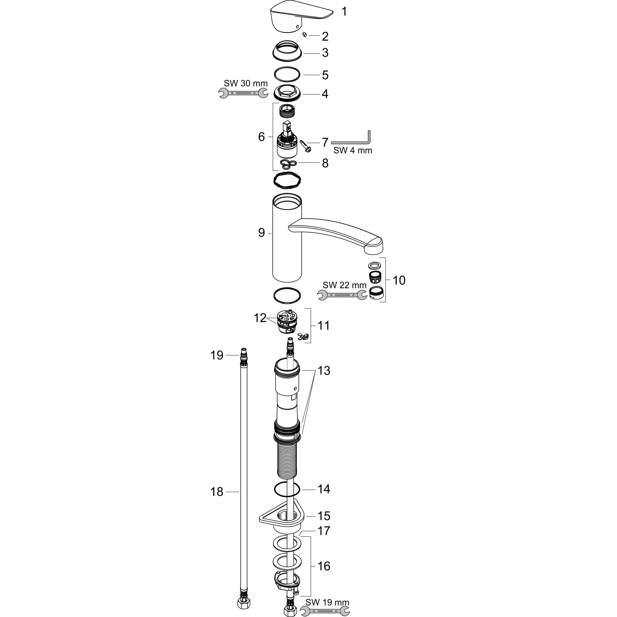 Sơ đồ phụ kiện Vòi rửa bát gạt đơn Hansgrohe Logis M31 71832000 Chrome