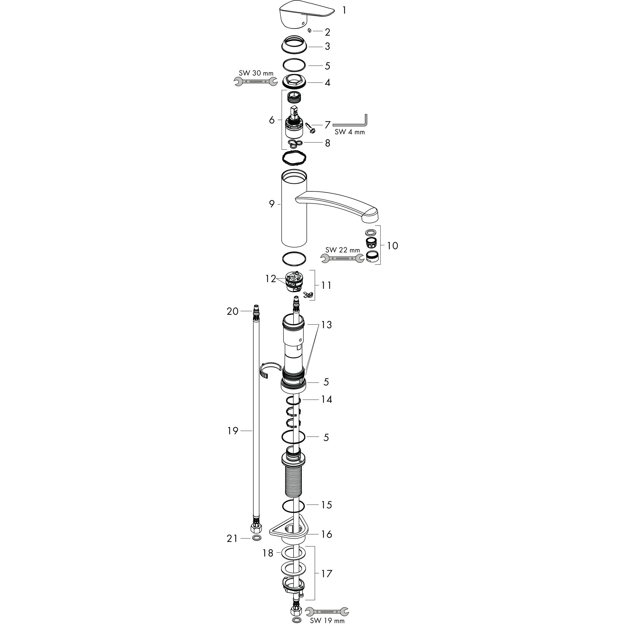 Sơ đồ phụ kiện Vòi rửa bát gạt đơn Hansgrohe Logis M31 71833000 Chrome