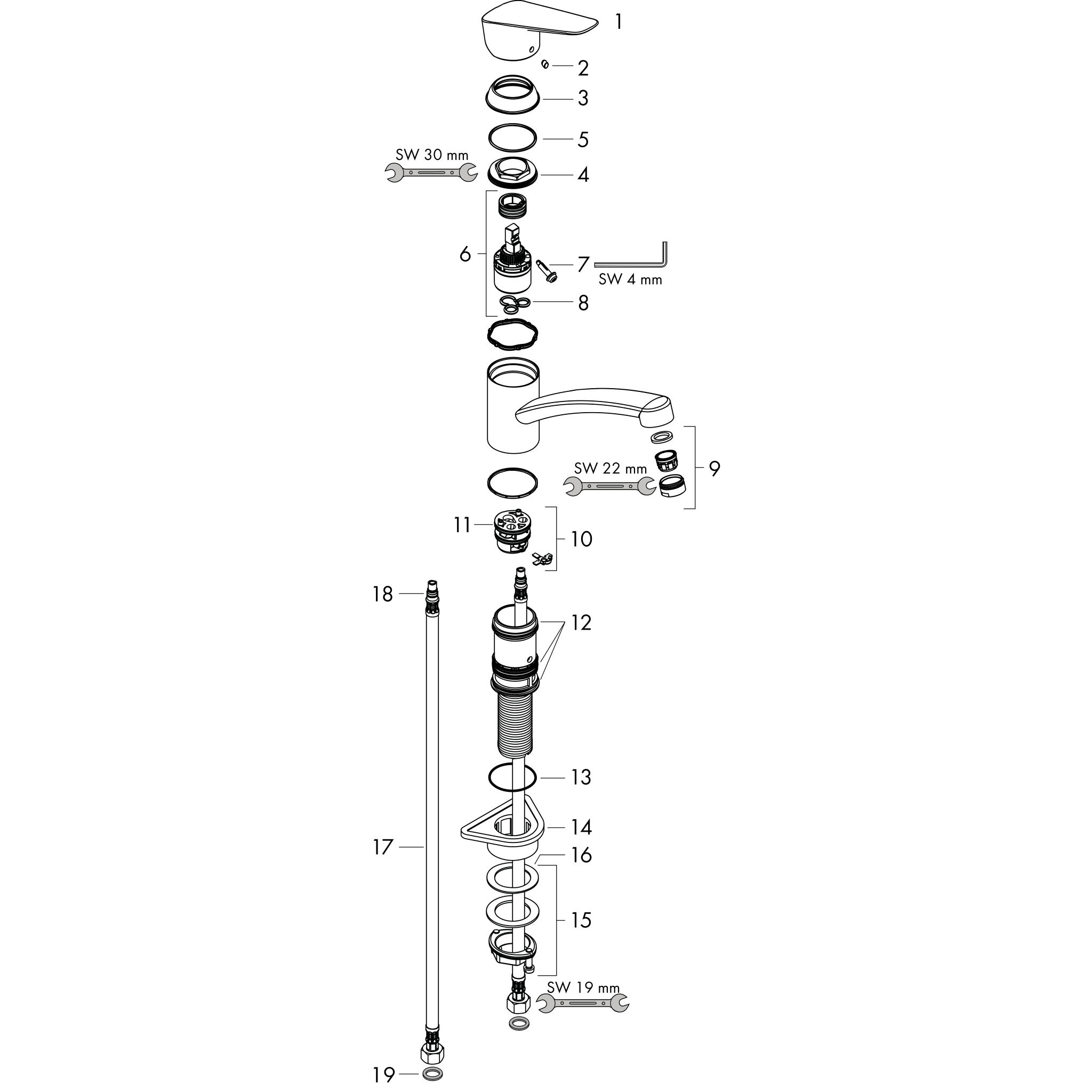 Sơ đồ phụ kiện Vòi rửa bát gạt đơn Hansgrohe Logis M31 71837000 CoolStart Chrome