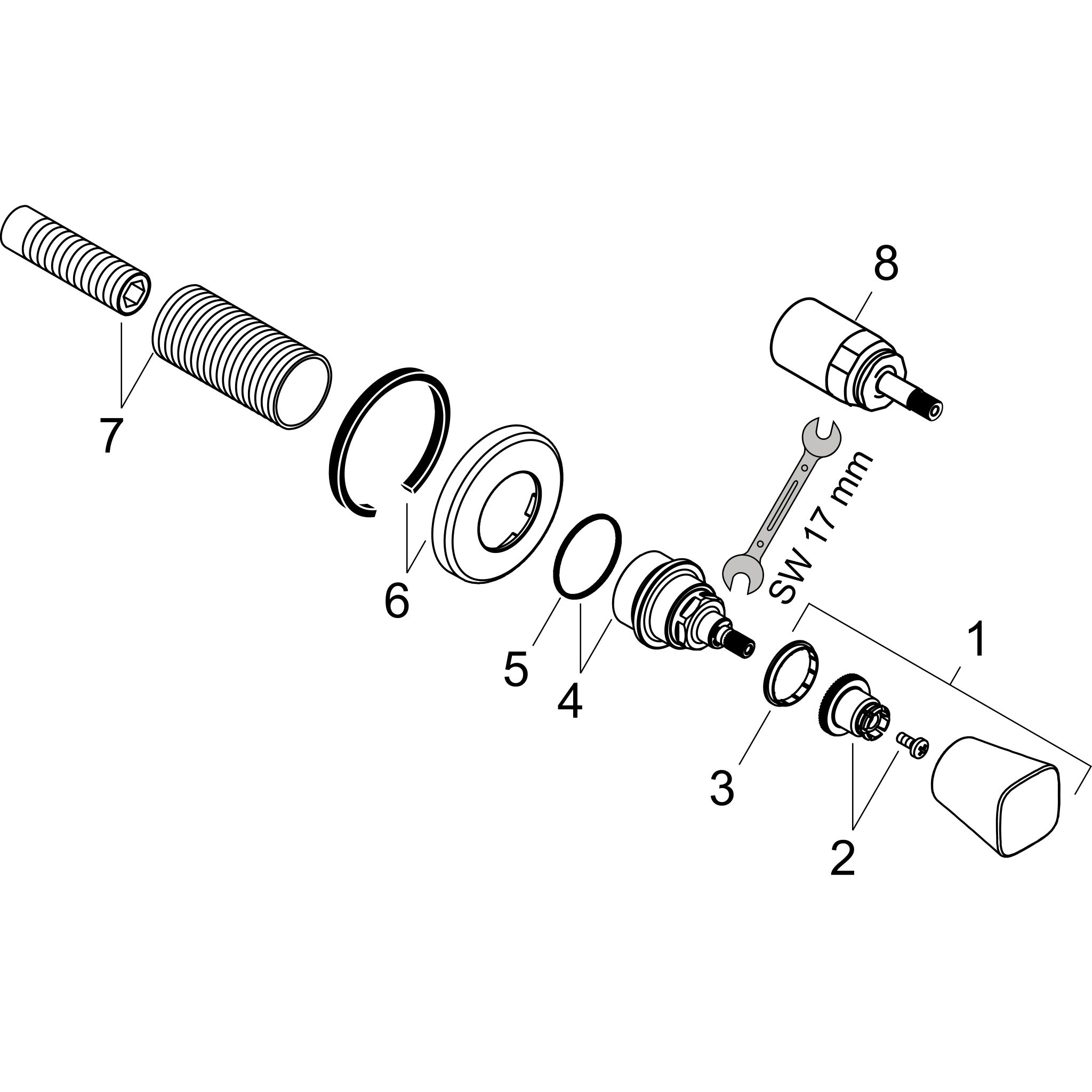 Sơ đồ phụ kiện Van khóa Hansgrohe Logis 71970000 Chrome