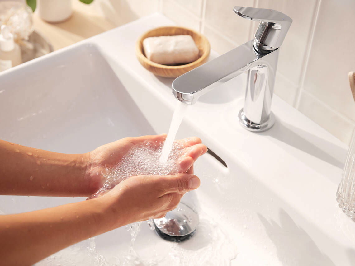 Công nghệ tiết kiệm nước trên hansgrohe Rebris.