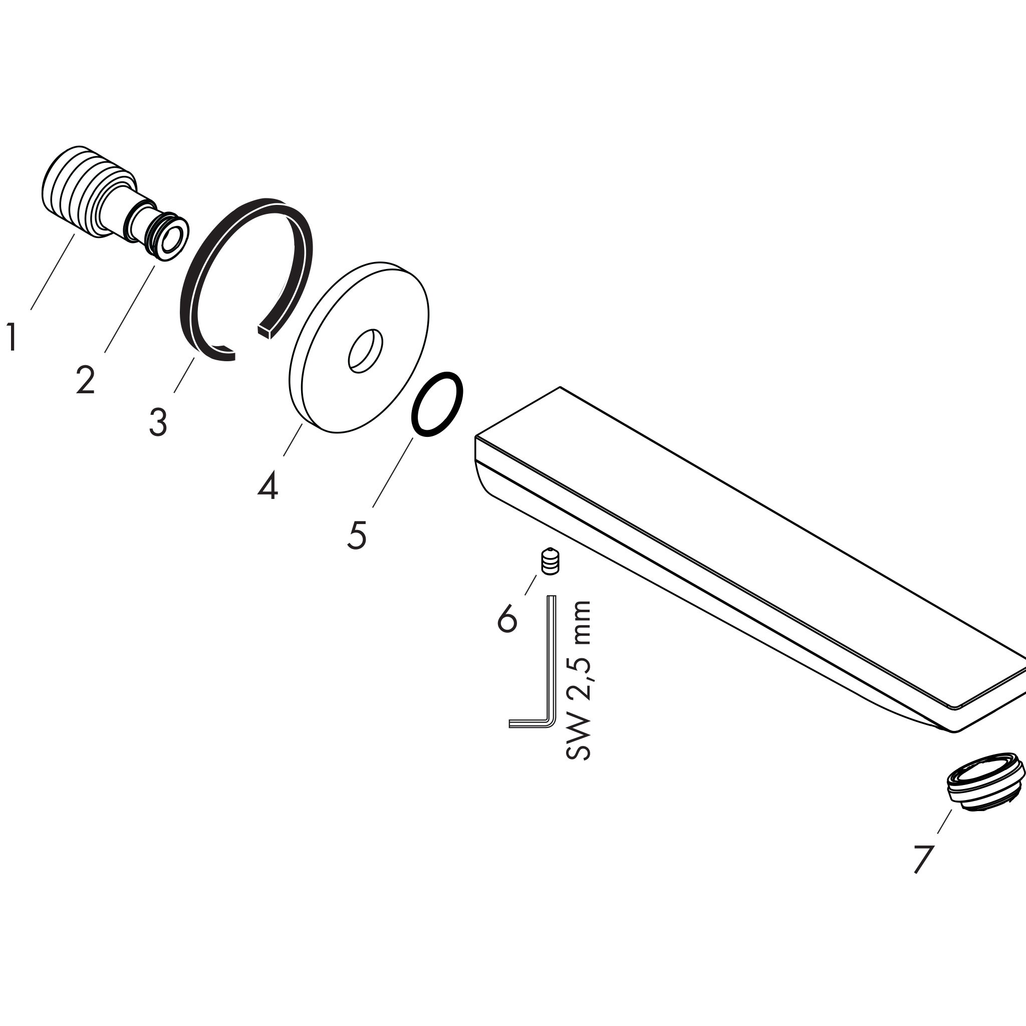 Sơ đồ phụ kiện Vòi xả bồn tắm Hansgrohe Rebris E 72431000 Chrome