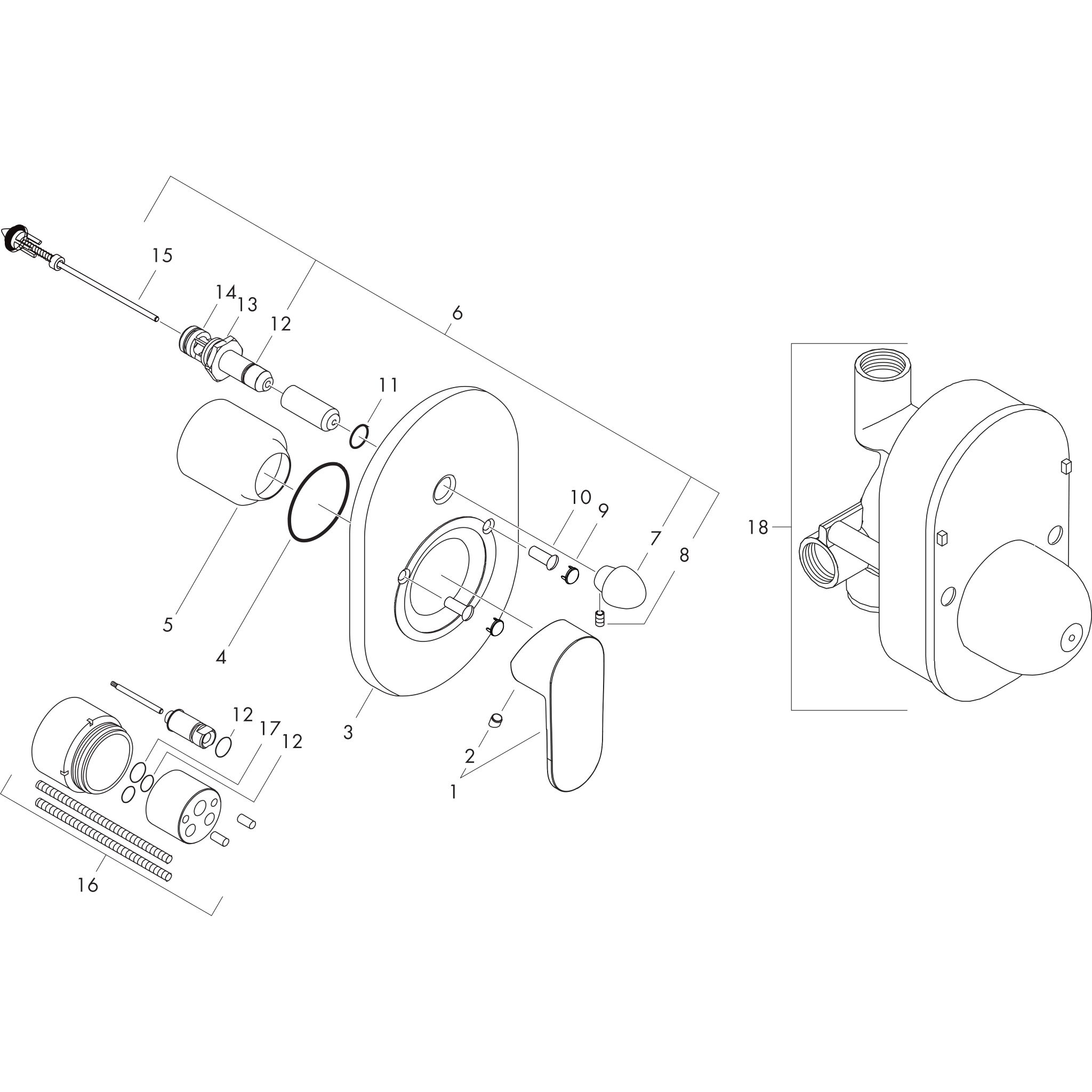 Sơ đồ phụ kiện Bộ trộn bồn tắm gạt đơn Hansgrohe Rebris S 72448000 Chrome