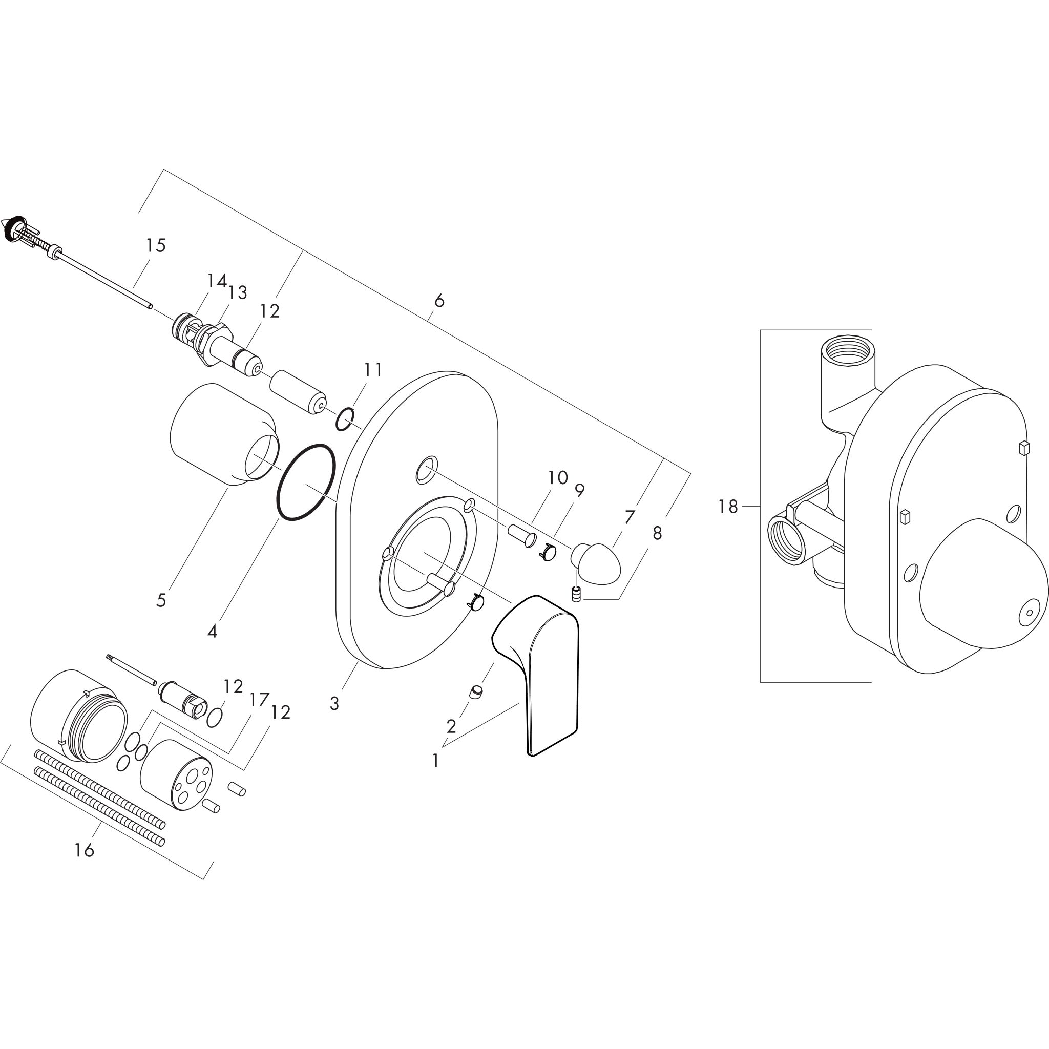 Sơ đồ phụ kiện Bộ trộn bồn tắm gạt đơn Hansgrohe Rebris E 72458000 Chrome