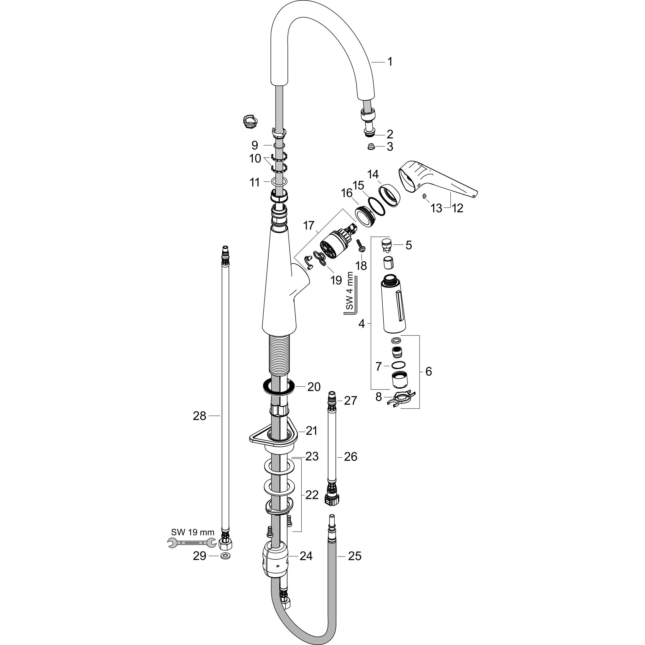 Sơ đồ phụ kiện Vòi rửa bát gạt đơn Hansgrohe Talis M51 72813000 Chrome