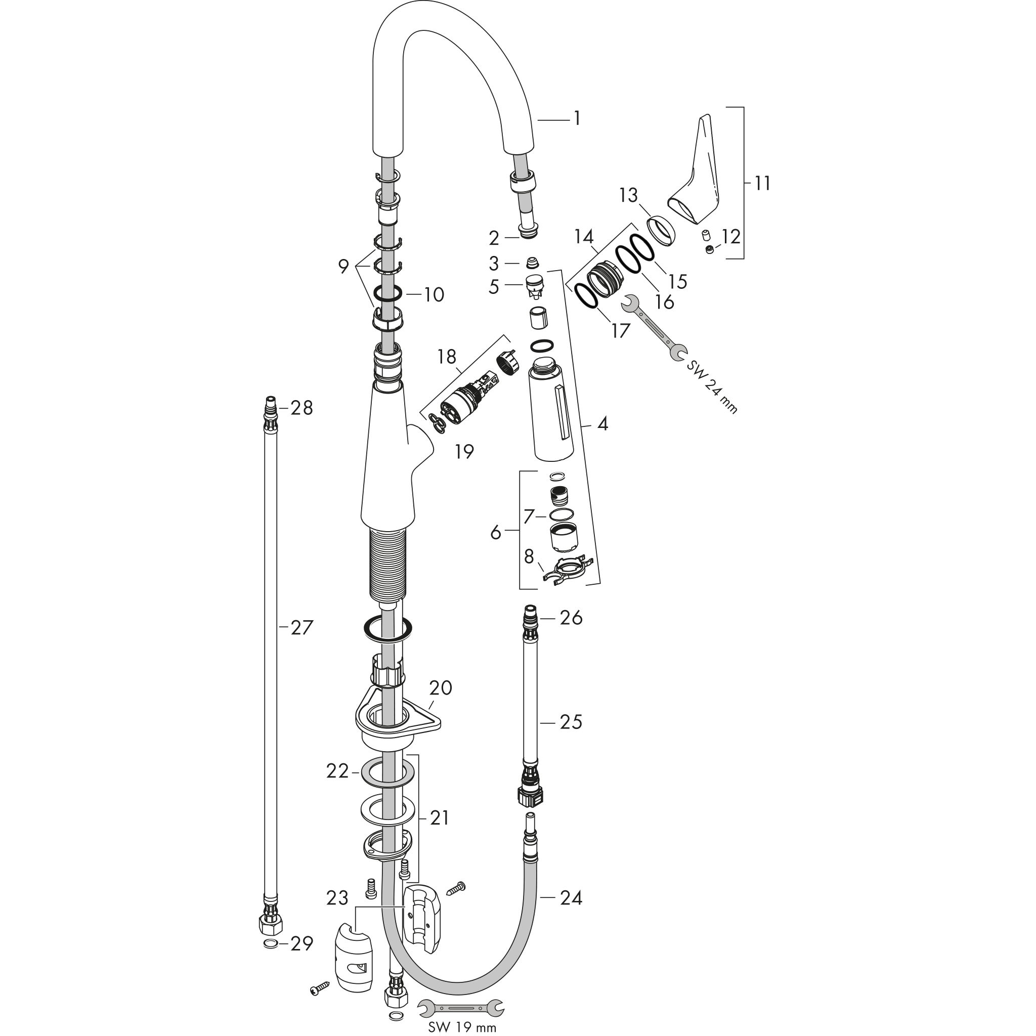 Sơ đồ phụ kiện Vòi rửa bát gạt đơn Hansgrohe Talis M51 72815000 Chrome