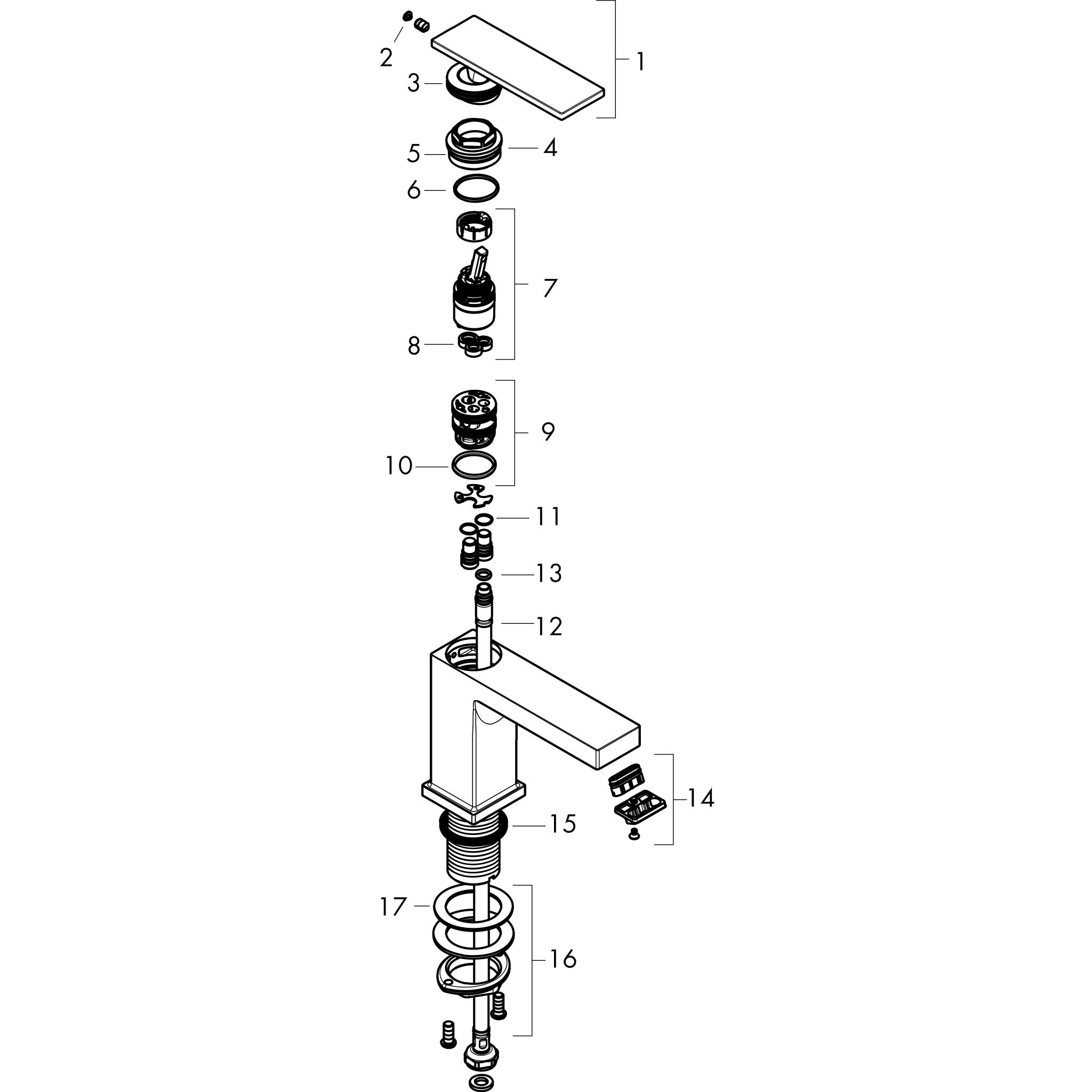 Sơ đồ phụ kiện Vòi lavabo Hansgrohe Tecturis E 73013000 Chrome