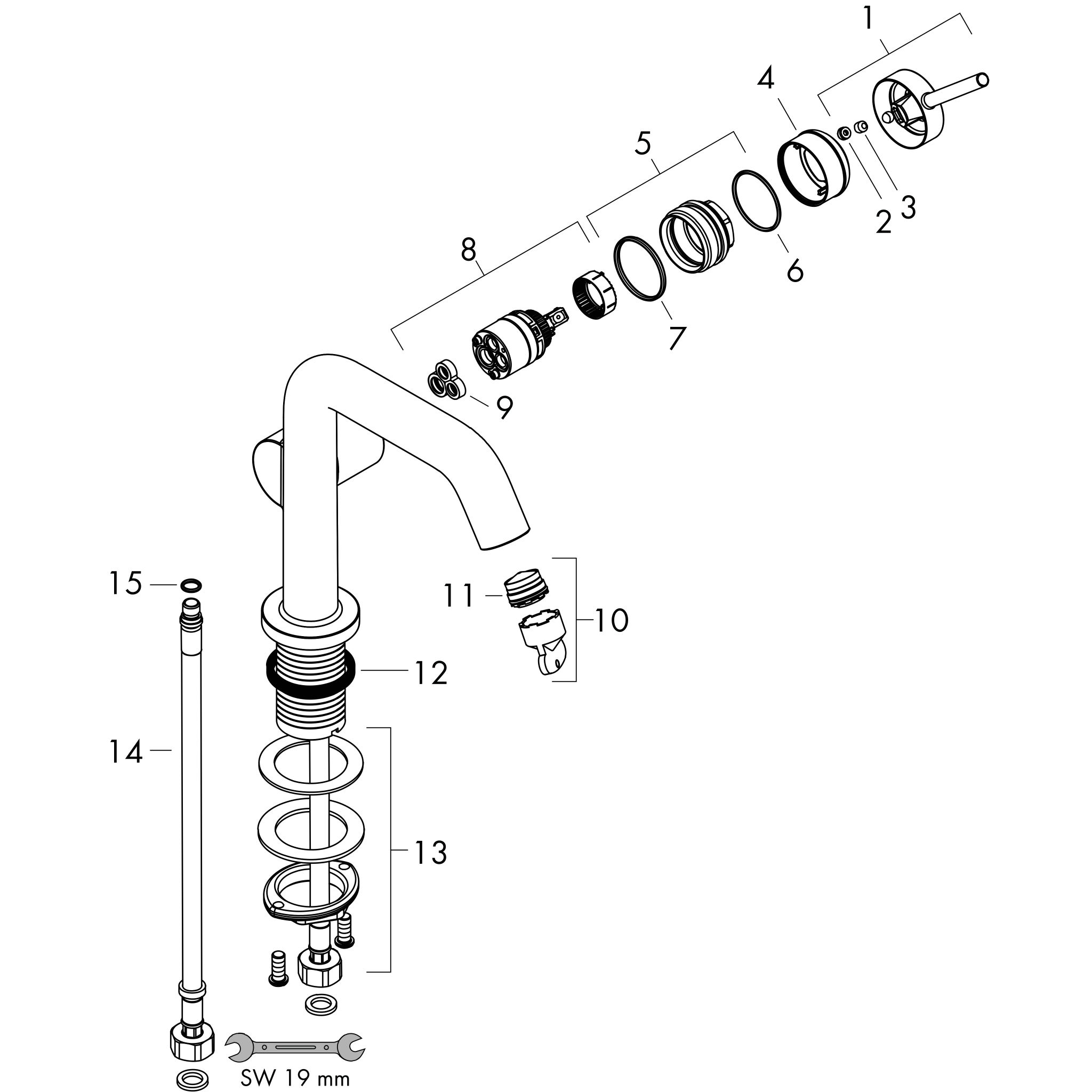 Sơ đồ phụ kiện Vòi lavabo gạt đơn Hansgrohe Tecturis S 73342000 CoolStart Chrome